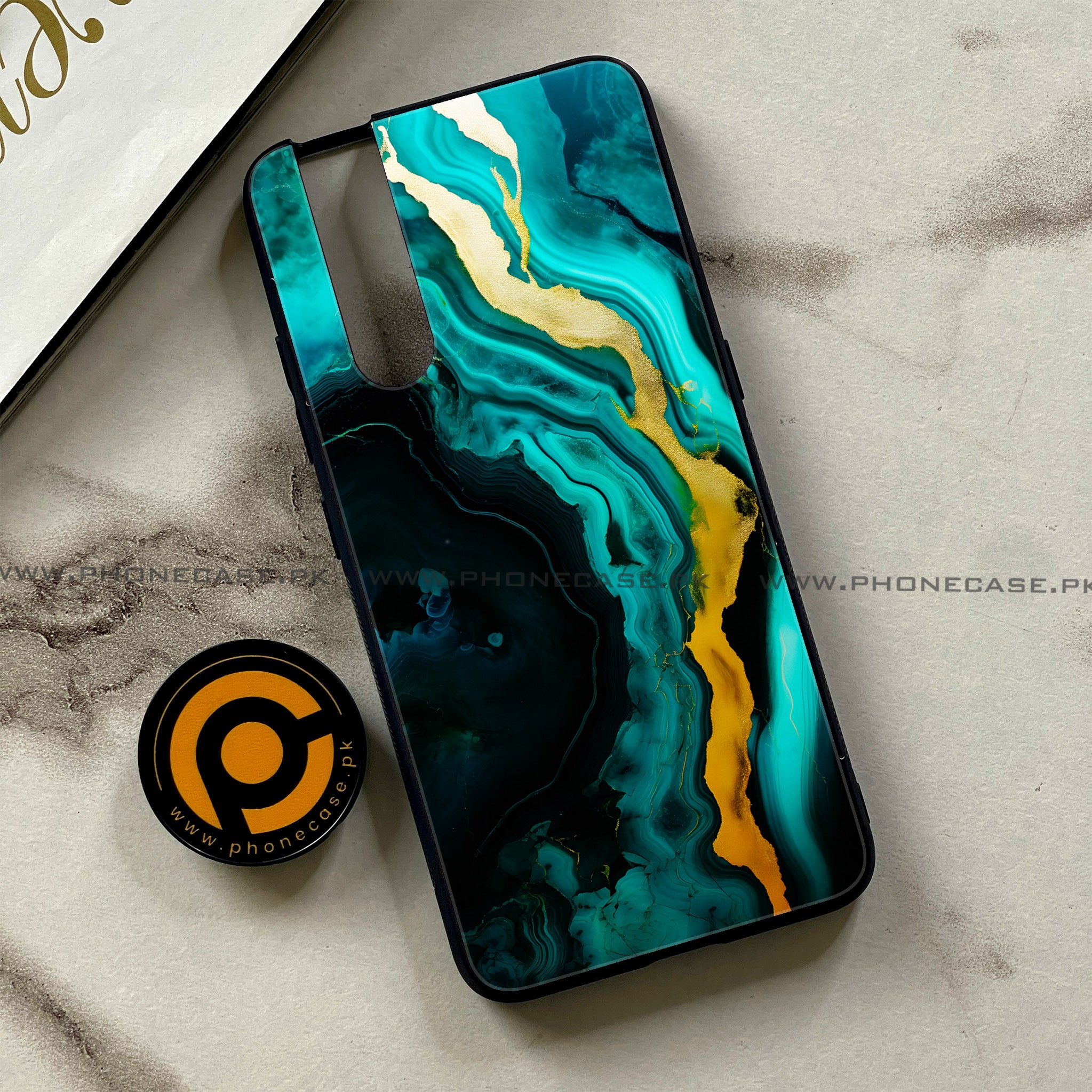 Vivo V15 Pro - Liquid Marble 2.0 Series - Premium Printed Glass soft Bumper shock Proof Case