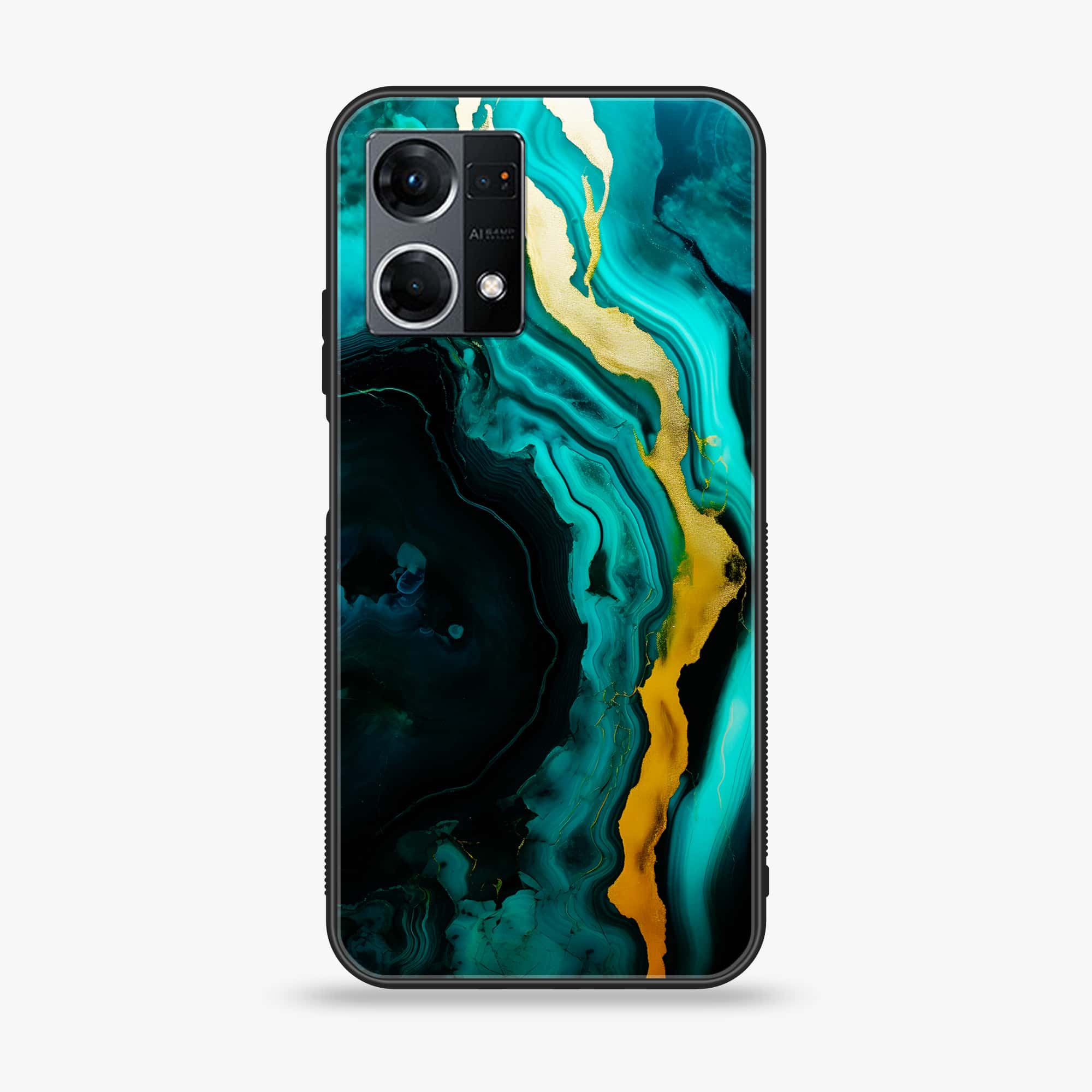 Oppo Reno 7 - Liquid Marble 2.0 Series - Premium Printed Glass soft Bumper shock Proof Case