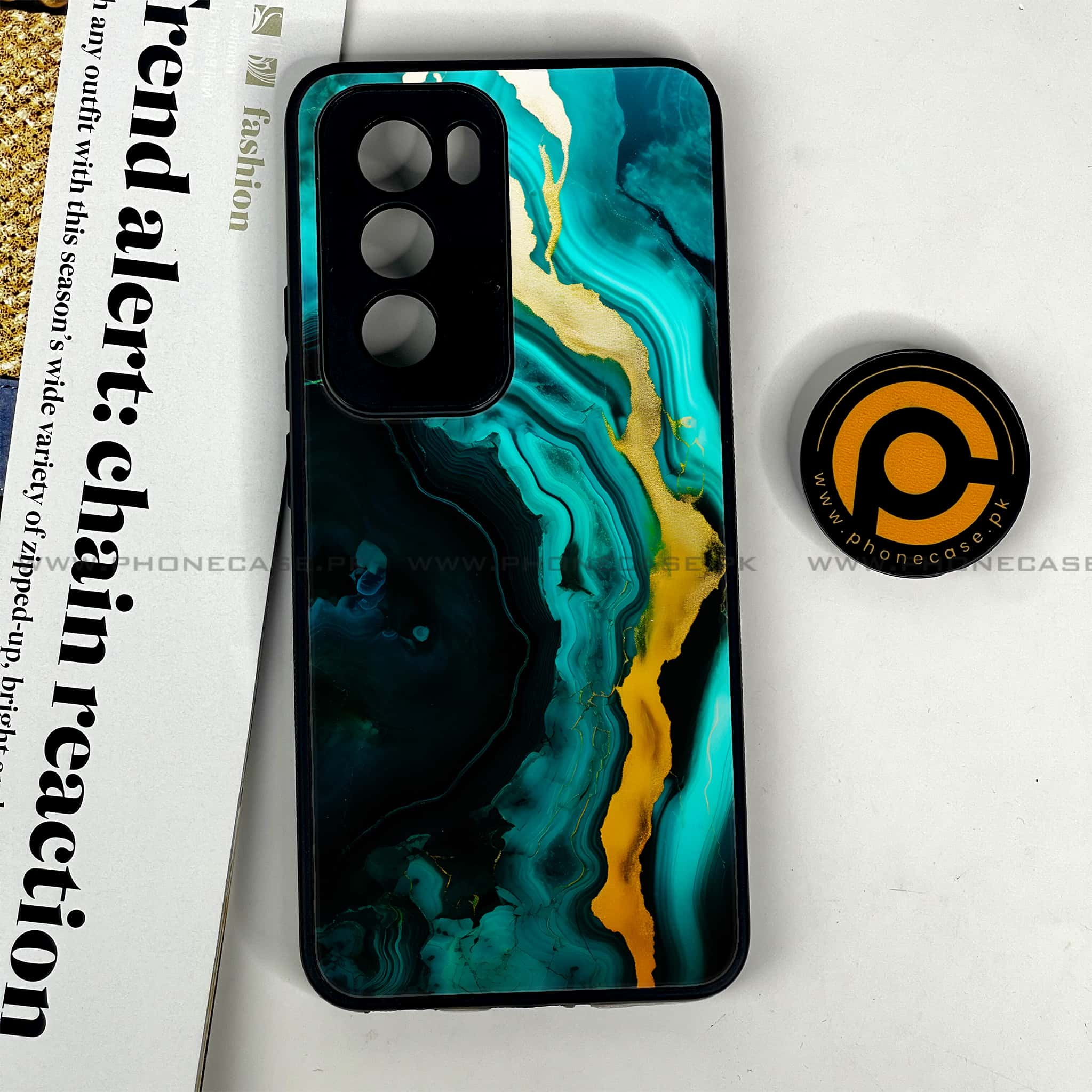 Oppo Reno 12 5G - Liquid Marble 2.0 Series - Premium Printed Glass soft Bumper shock Proof Case