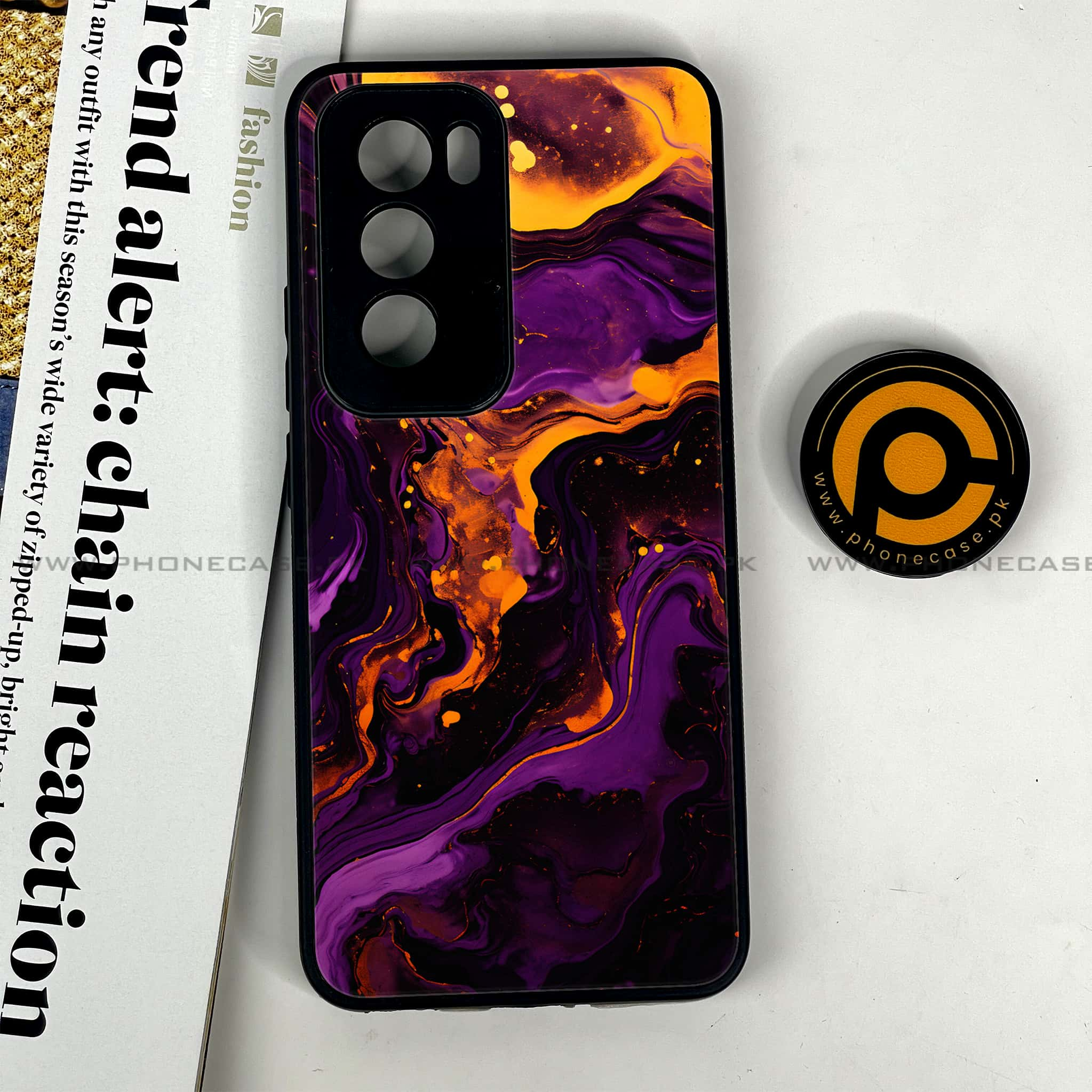 Oppo Reno 12 5G - Liquid Marble 2.0 Series - Premium Printed Glass soft Bumper shock Proof Case