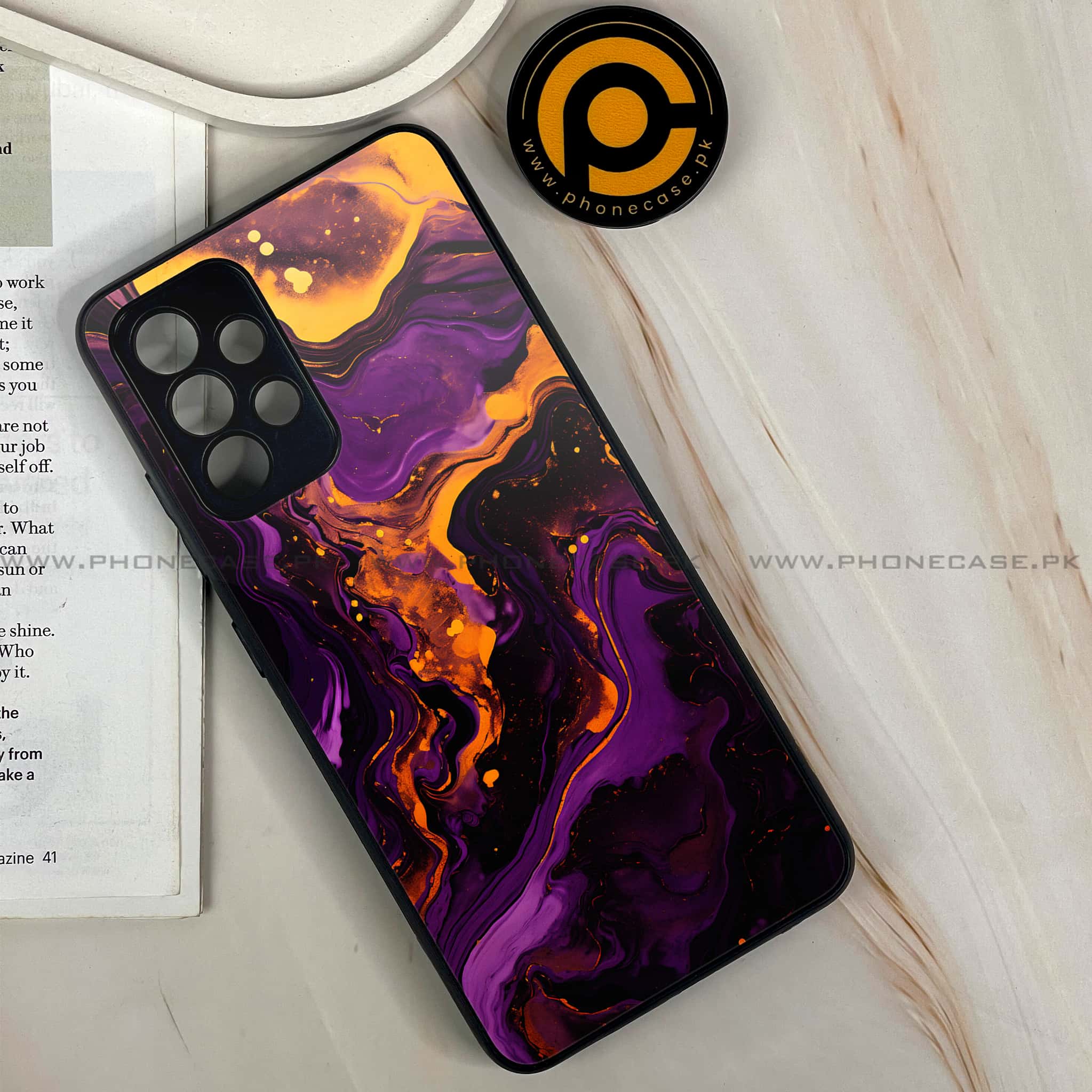 Galaxy A32 - Liquid Marble 2.0 Series - Premium Printed Glass soft Bumper shock Proof Case