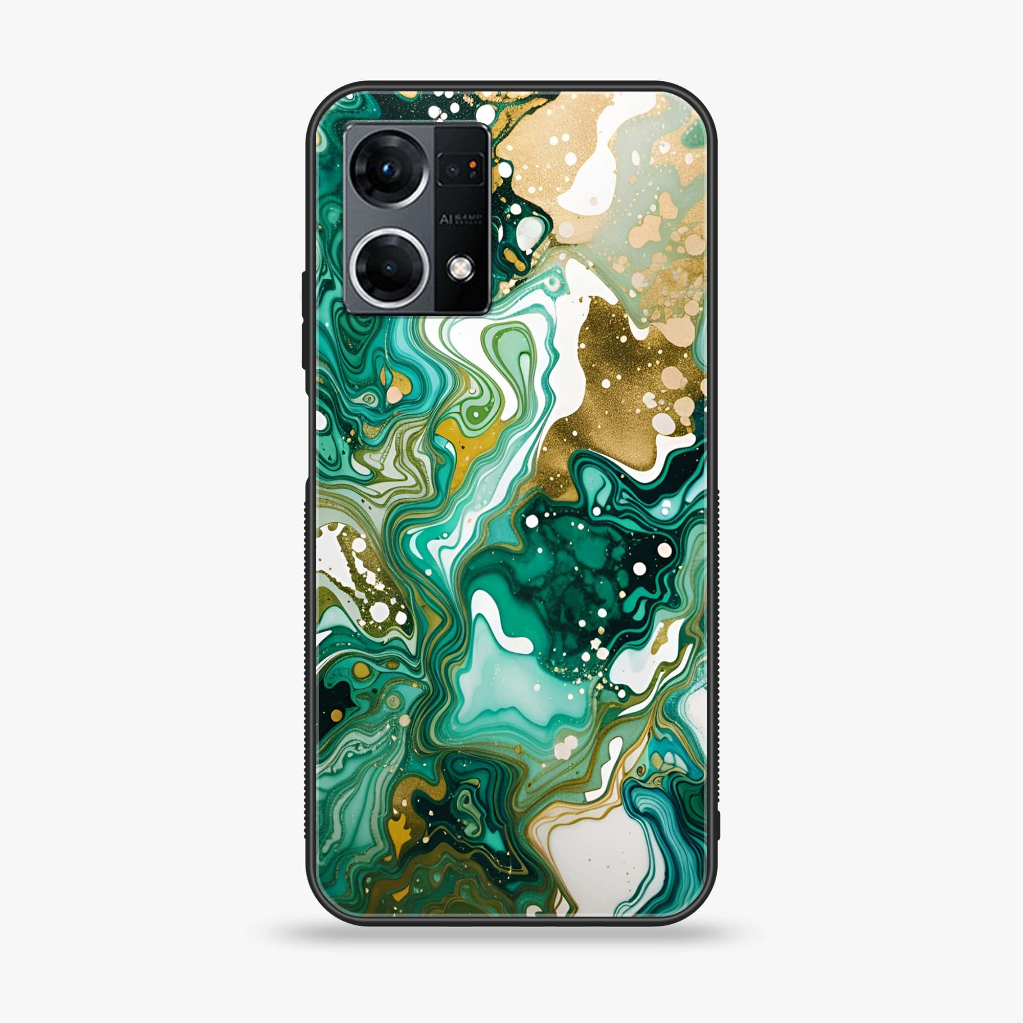 Oppo Reno 7 - Liquid Marble 2.0 Series - Premium Printed Glass soft Bumper shock Proof Case