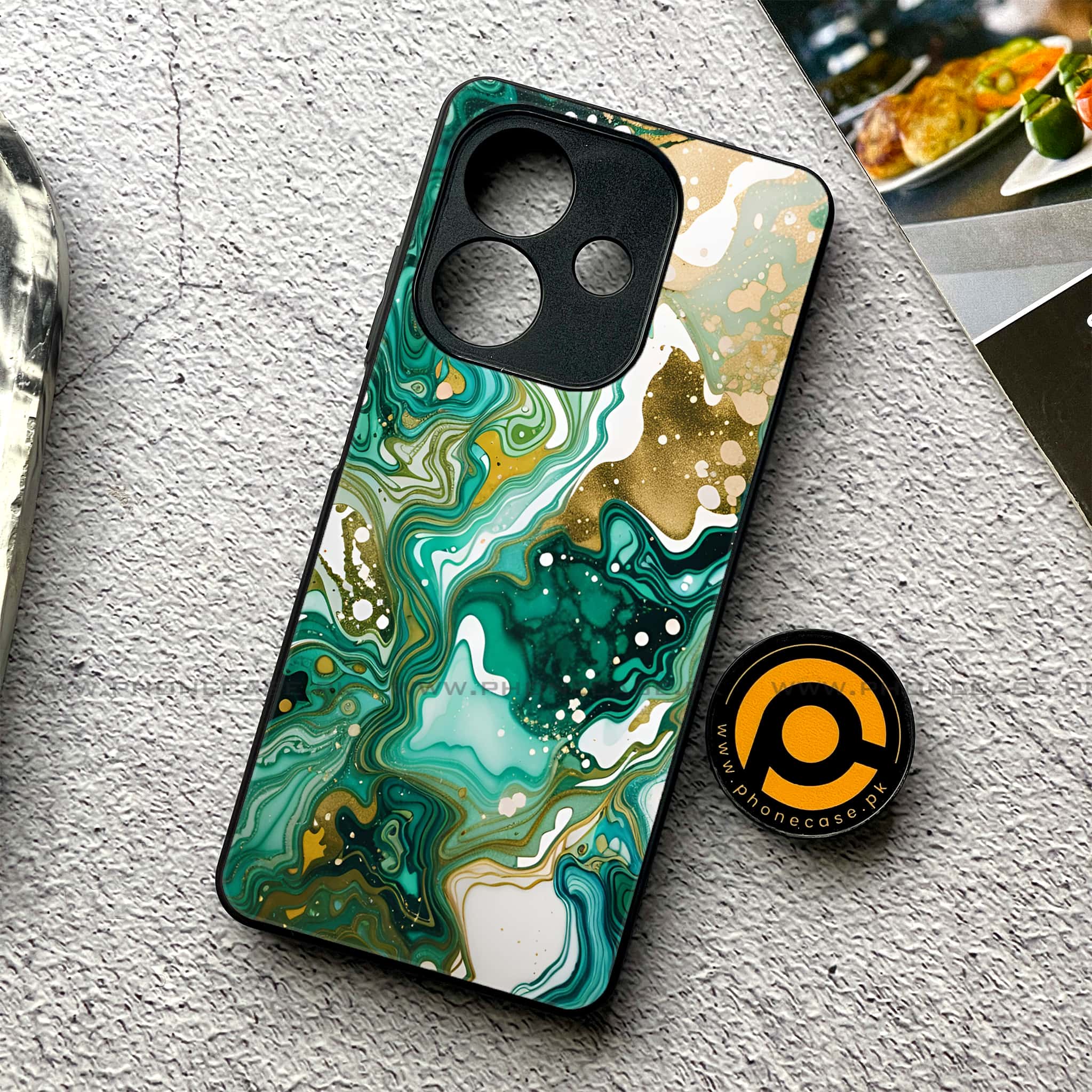 Oppo A5i - Liquid Marble 2.0 Series - Premium Metal Printed soft Bumper shock Proof Case