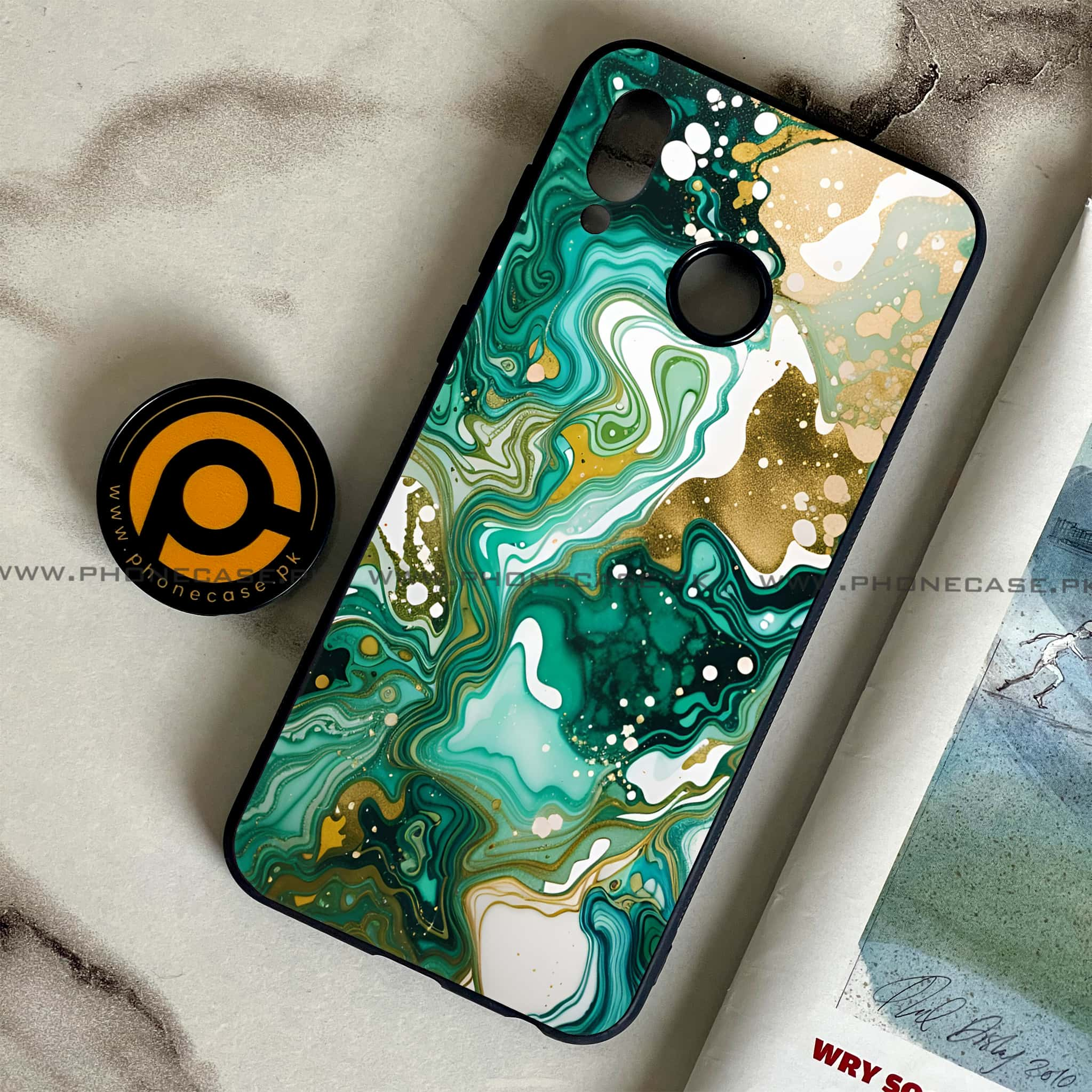 Huawei Honor Play - Liquid Marble 2.0 Series - Premium Printed Glass soft Bumper shock Proof Case