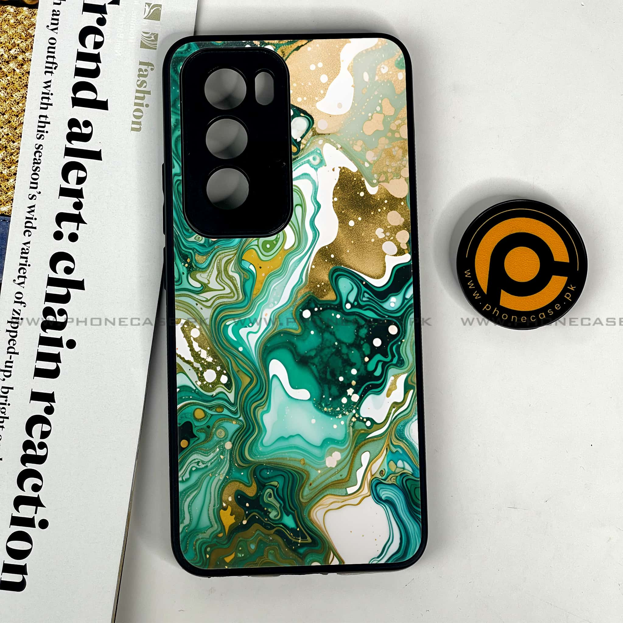 Oppo Reno 12 5G - Liquid Marble 2.0 Series - Premium Printed Glass soft Bumper shock Proof Case