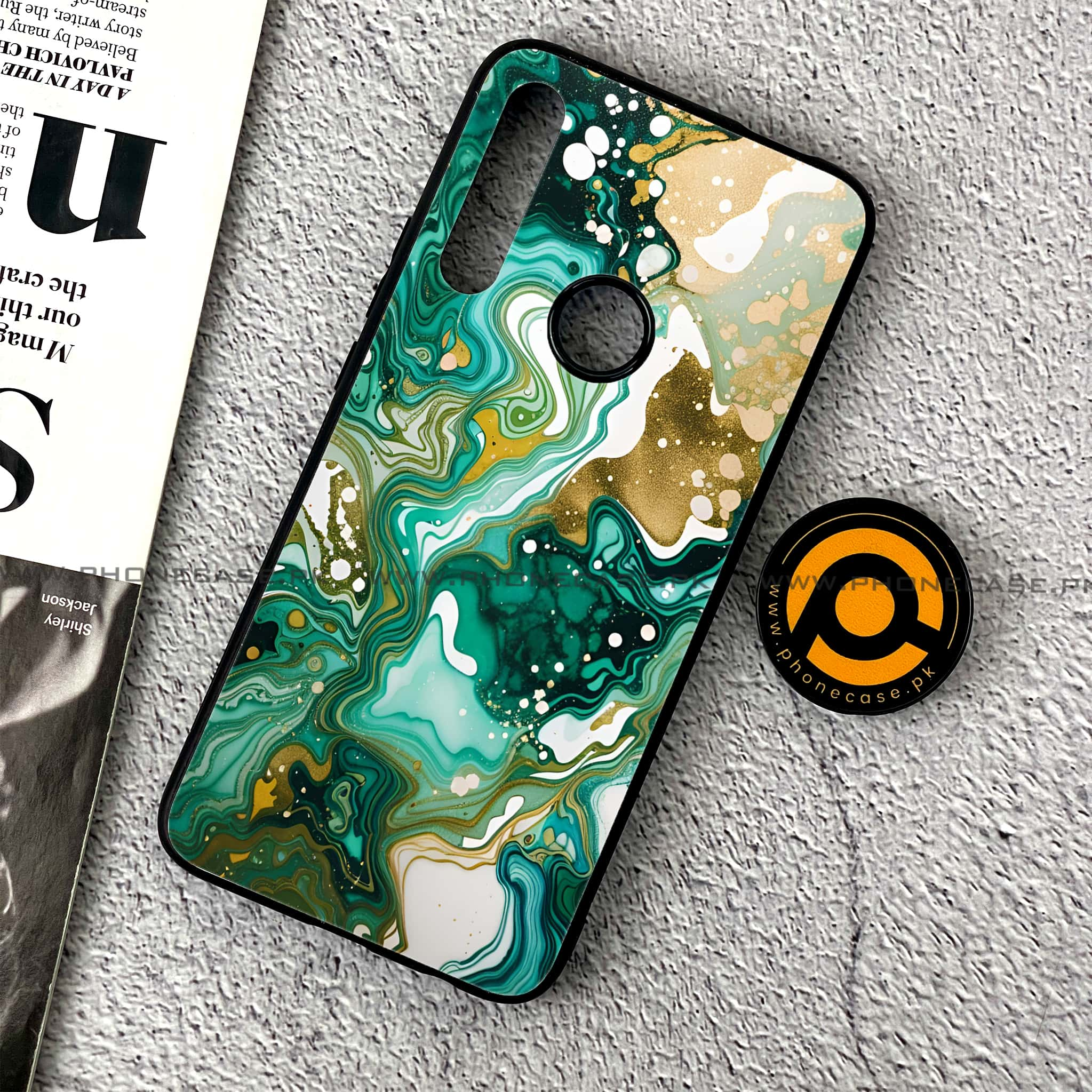 Huawei Y9 Prime (2019) - Liquid Marble 2.0 Series - Premium Printed Glass soft Bumper shock Proof Case