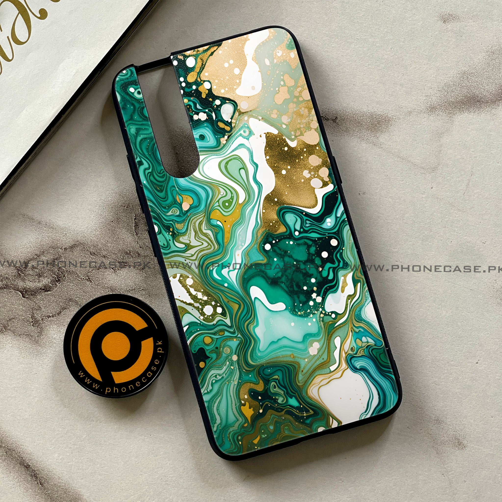 Vivo V15 Pro - Liquid Marble 2.0 Series - Premium Printed Glass soft Bumper shock Proof Case