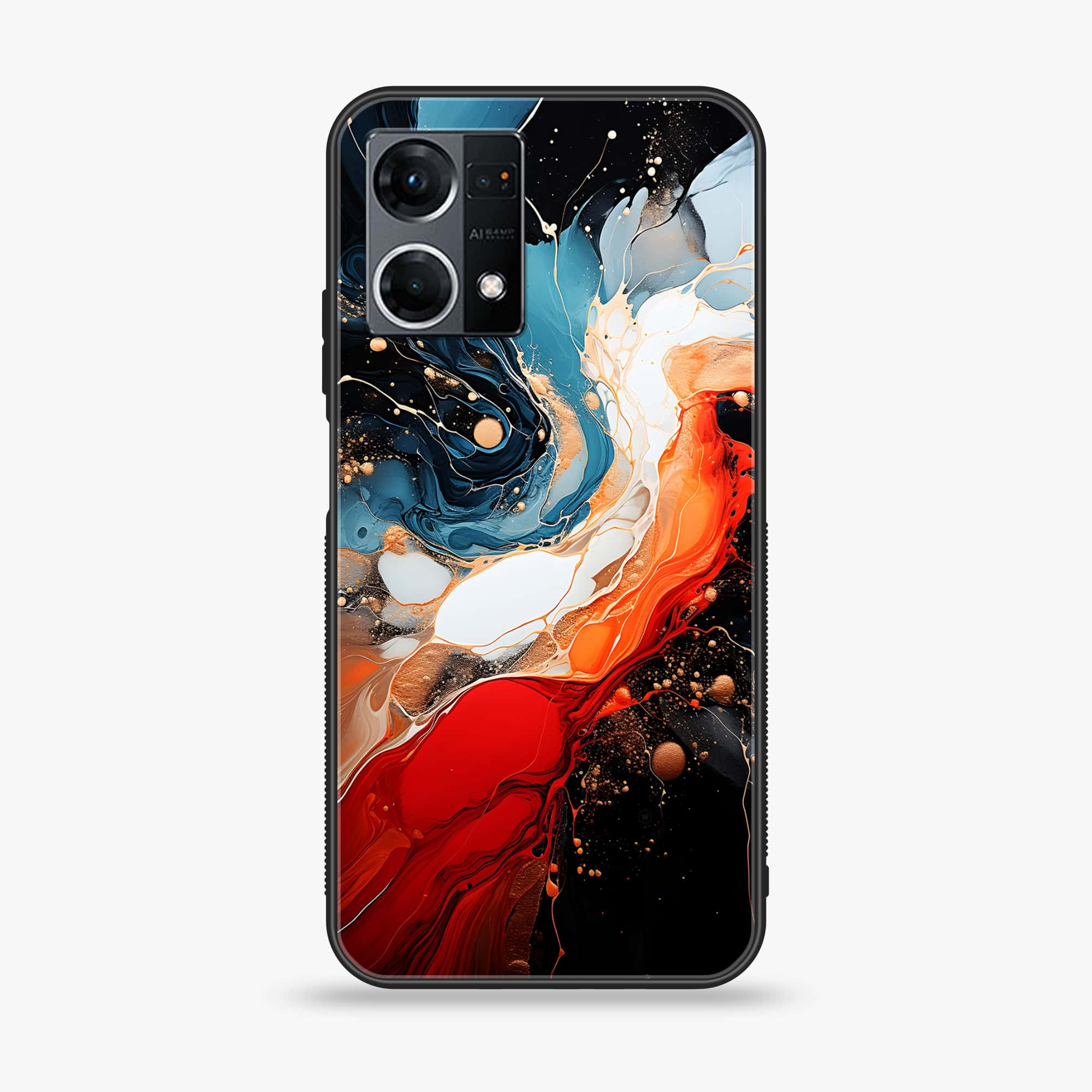 Oppo Reno 7 - Liquid Marble 2.0 Series - Premium Printed Glass soft Bumper shock Proof Case