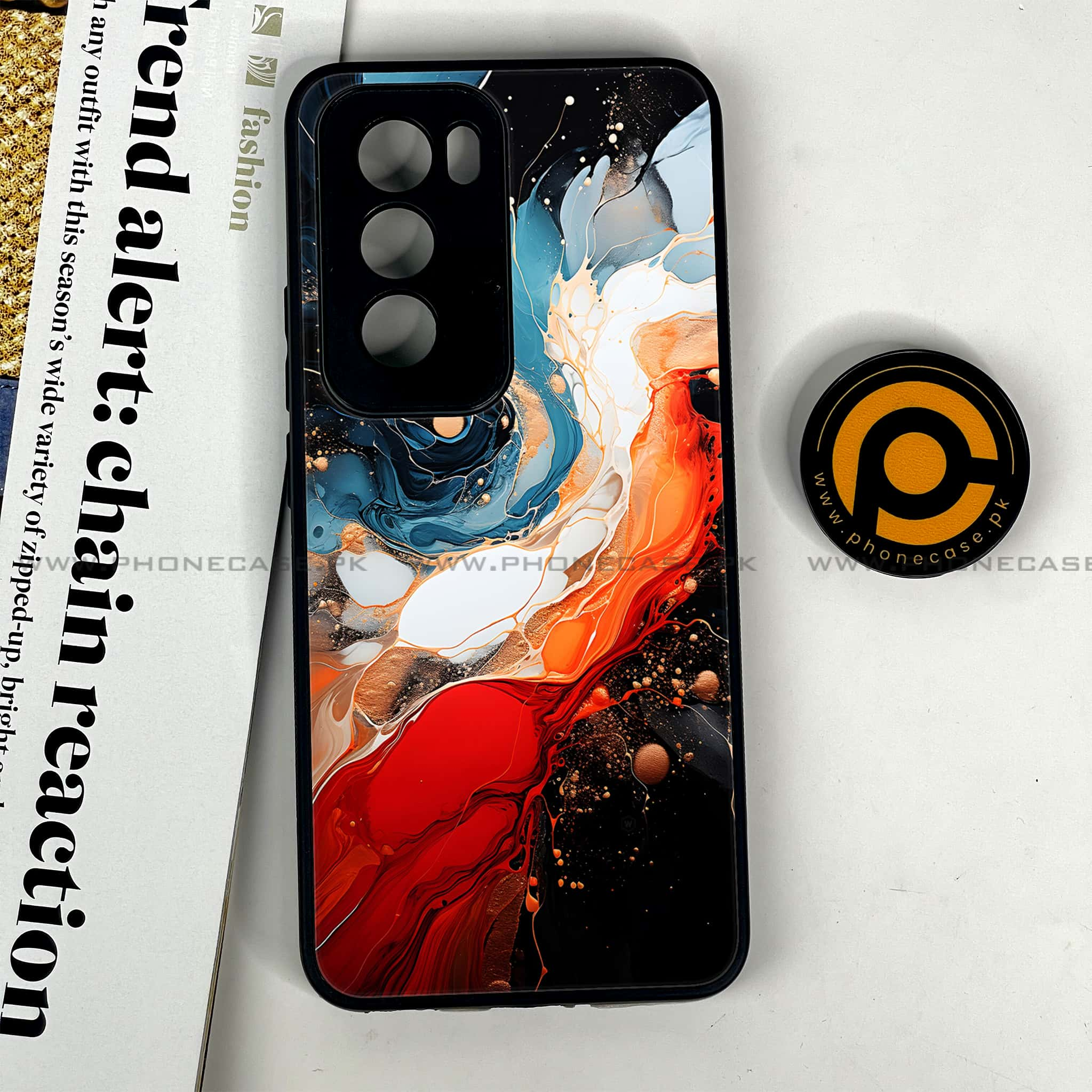 Oppo Reno 12 5G - Liquid Marble 2.0 Series - Premium Printed Glass soft Bumper shock Proof Case