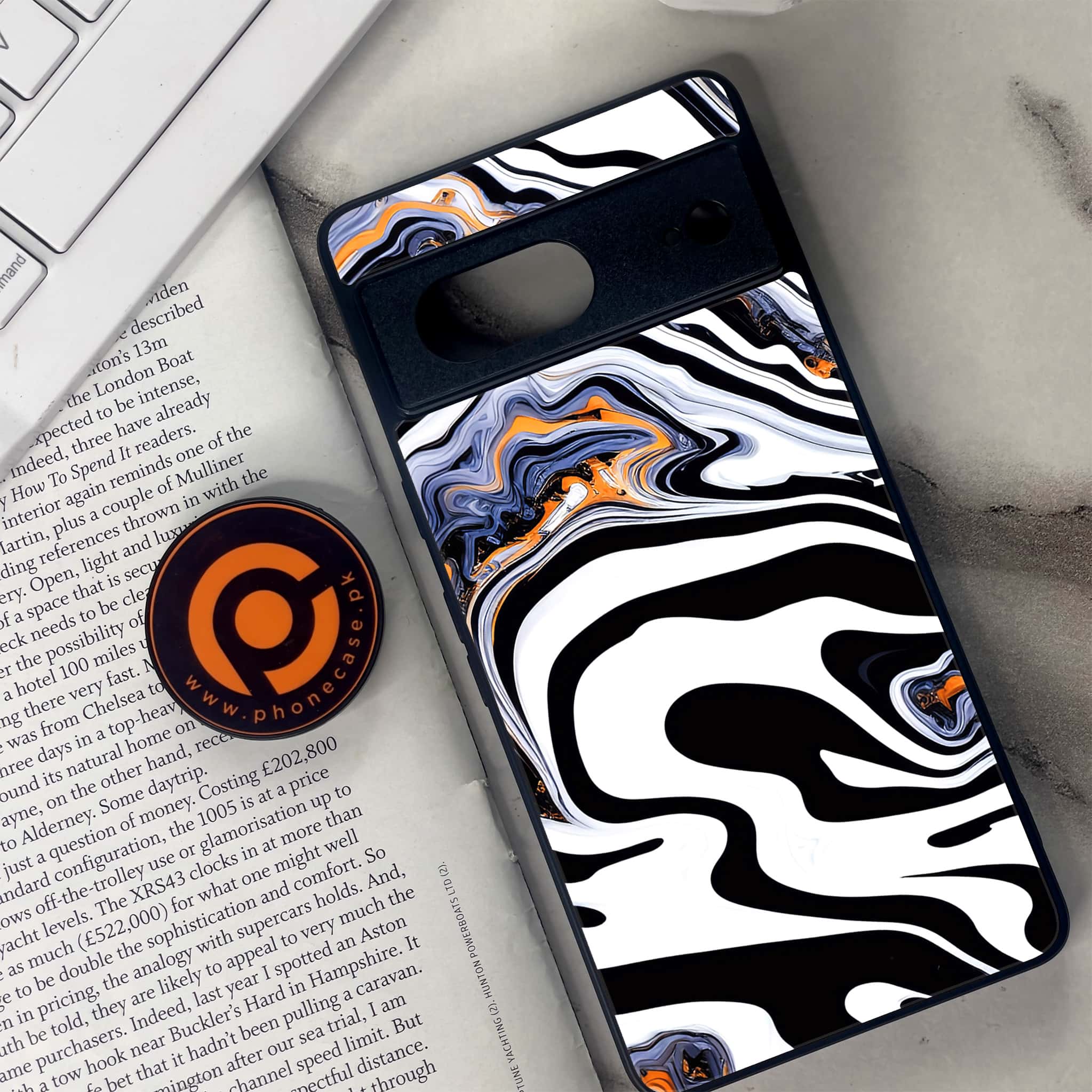 Google Pixel 7 - Liquid Marble Series - Premium Metal Printed soft Bumper Shock Proof Case