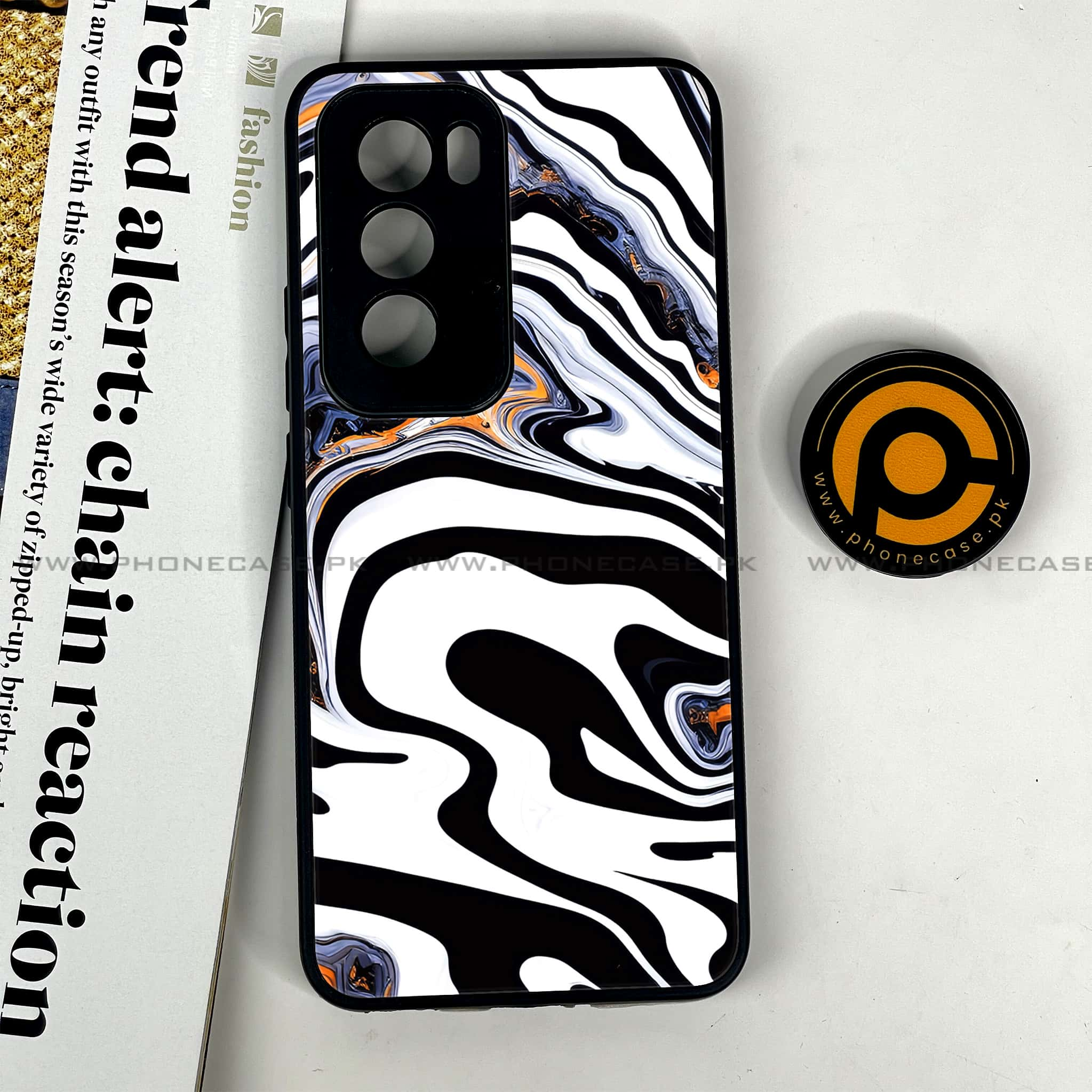 Oppo Reno 12 5G - Liquid Marble Series - Premium Printed Glass soft Bumper shock Proof Case