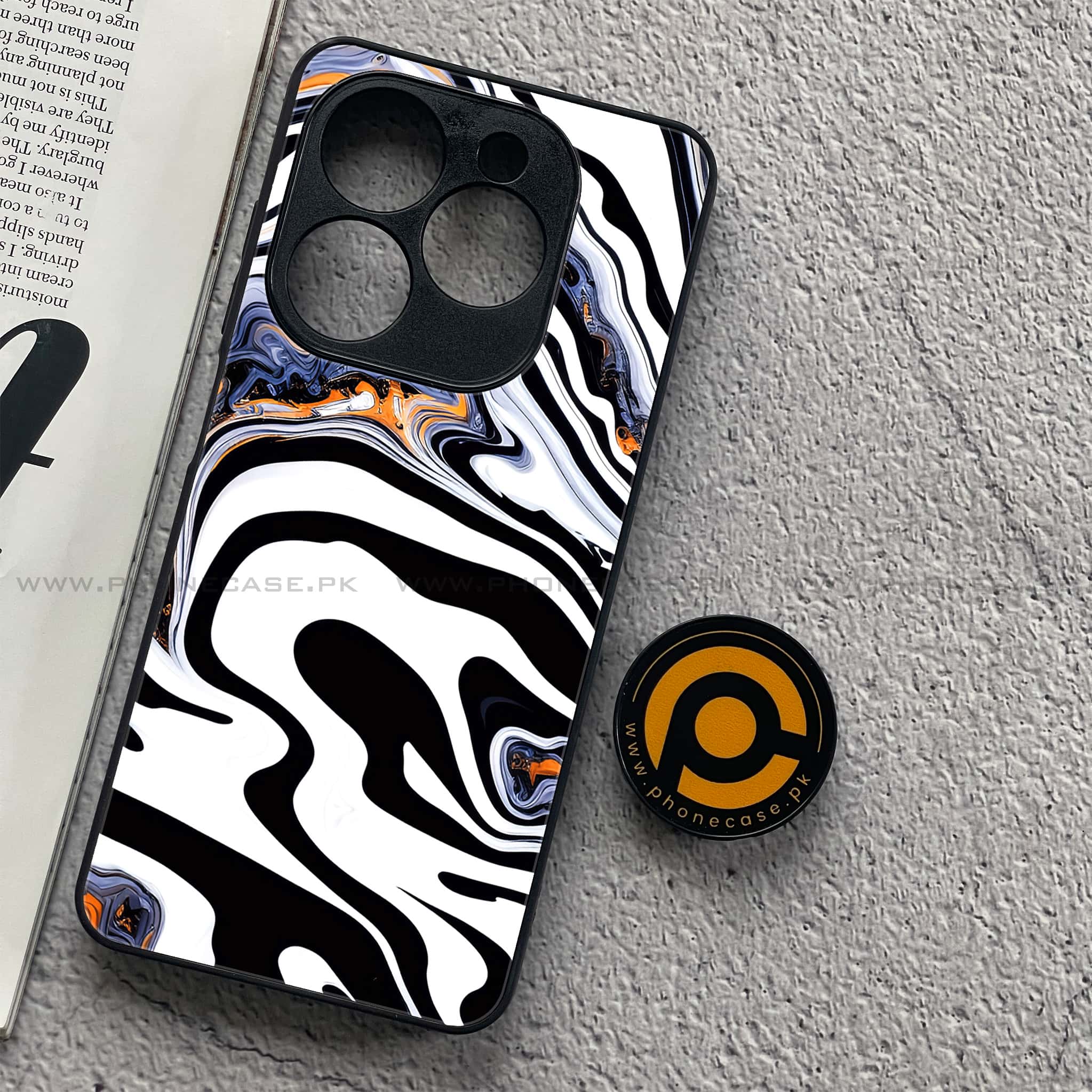 Tecno Spark 20C - Liquid Marble Series - Premium Printed Glass soft Bumper shock Proof Case
