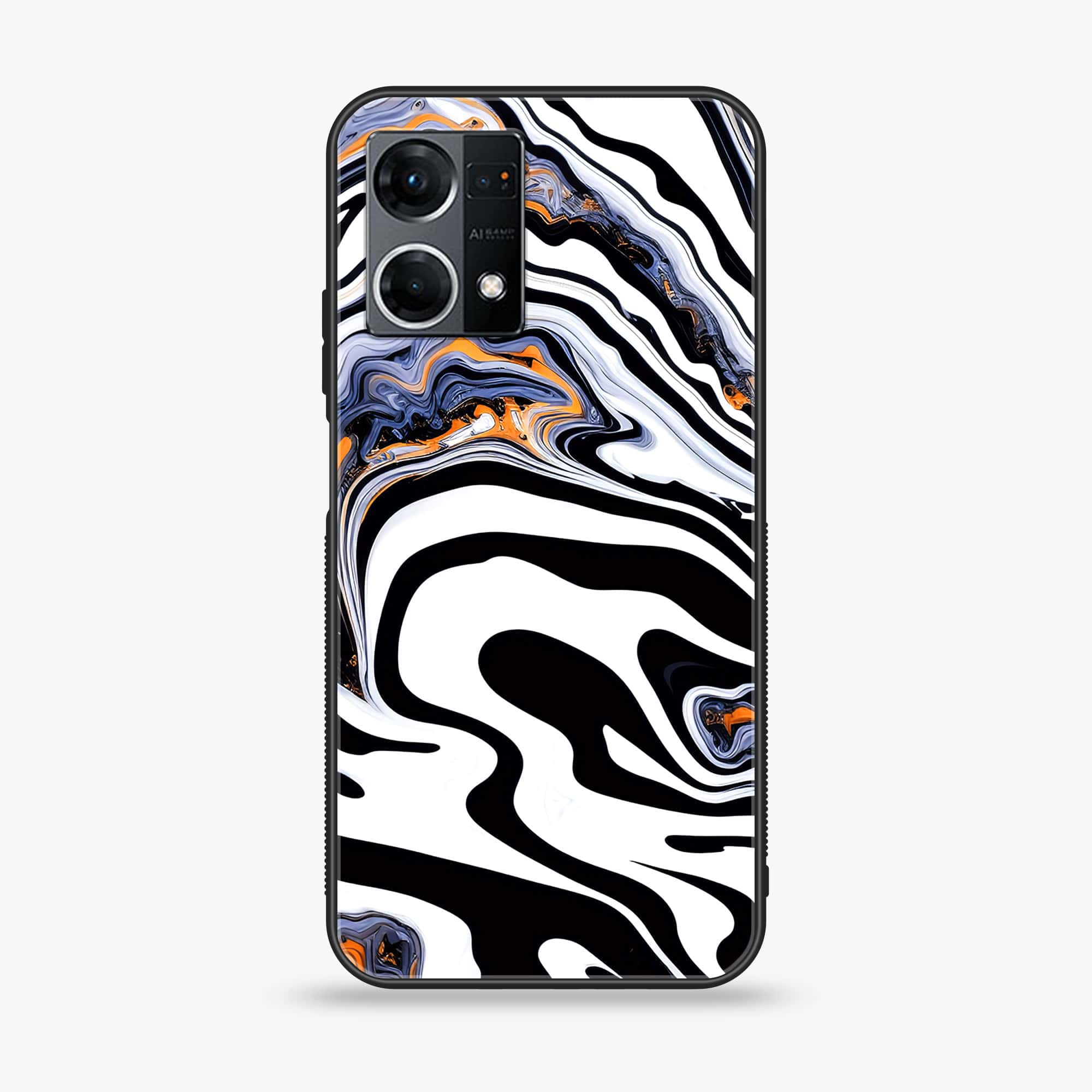 Oppo Reno 7 - Liquid Marble Series - Premium Printed Glass soft Bumper shock Proof Case