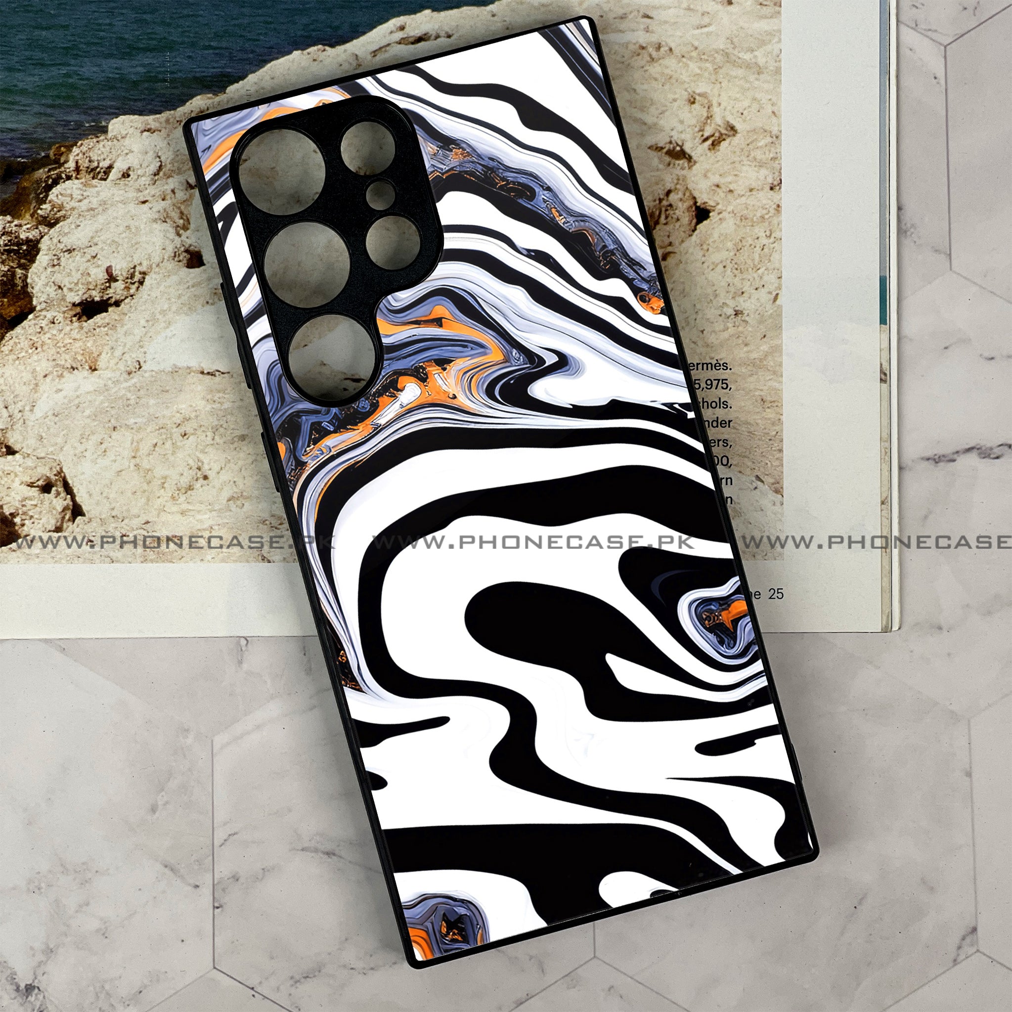 Samsung Galaxy S23 Ultra - Liquid Marble Series - Premium Printed Glass soft Bumper shock Proof Case