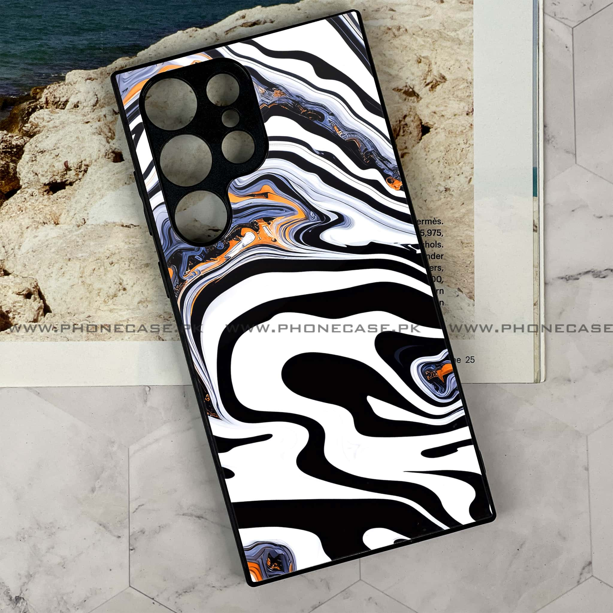 Samsung Galaxy S24 Ultra - Liquid Marble Series - Premium Printed Glass soft Bumper shock Proof Case