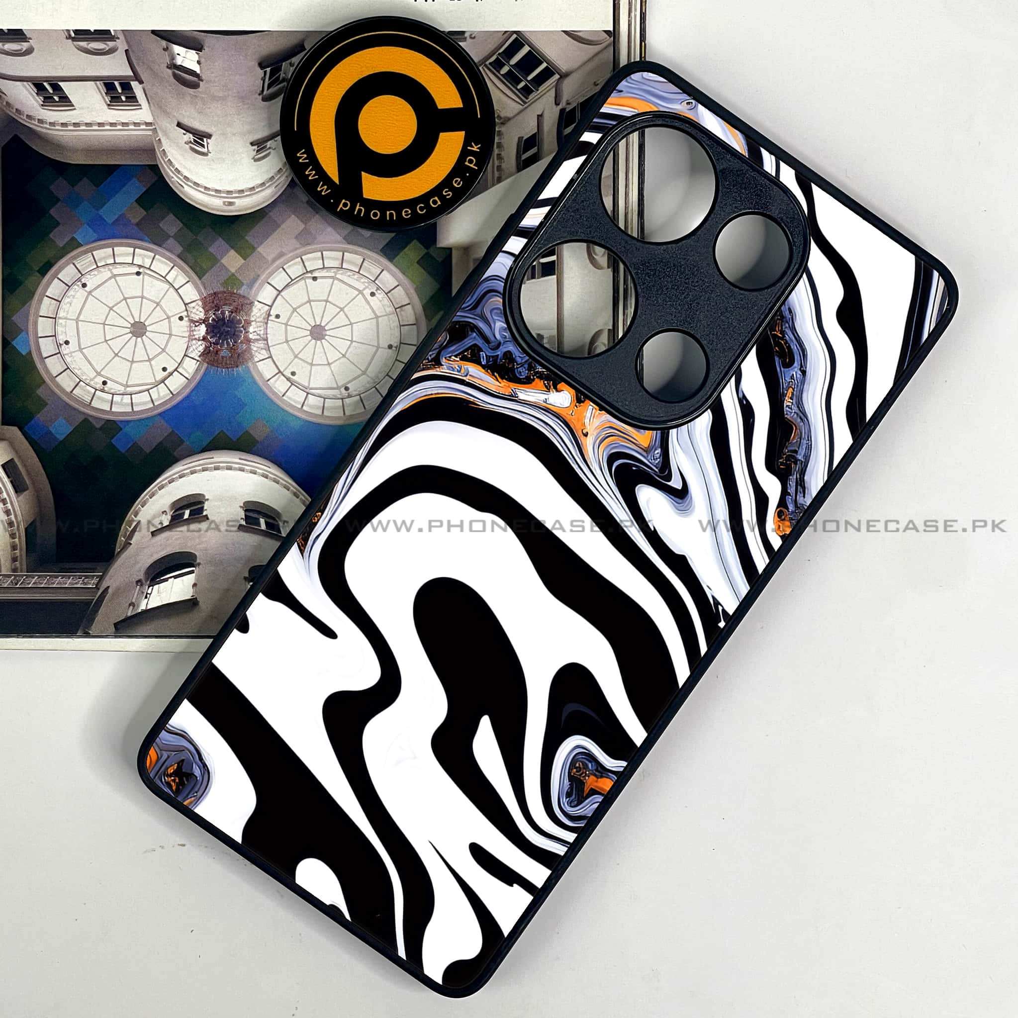 Redmi Note 13 Pro 4G - Liquid Marble Series - Premium Metal Printed soft Bumper shock Proof Case