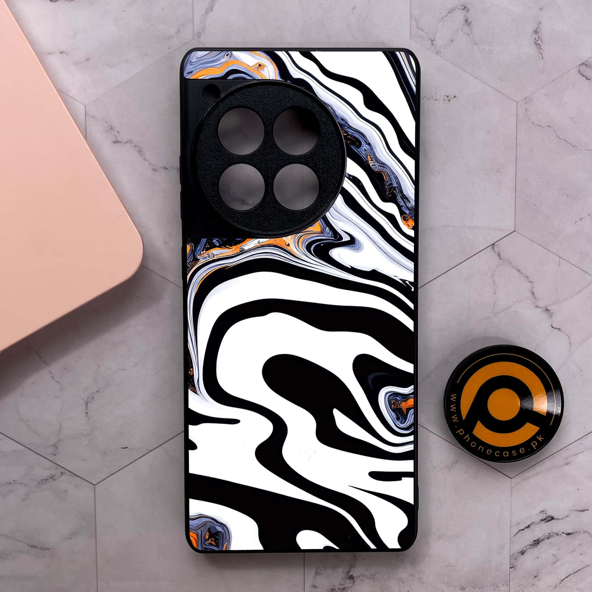 OnePlus 12R - Liquid Marble Series - Premium Metal Printed soft Bumper shock Proof Case