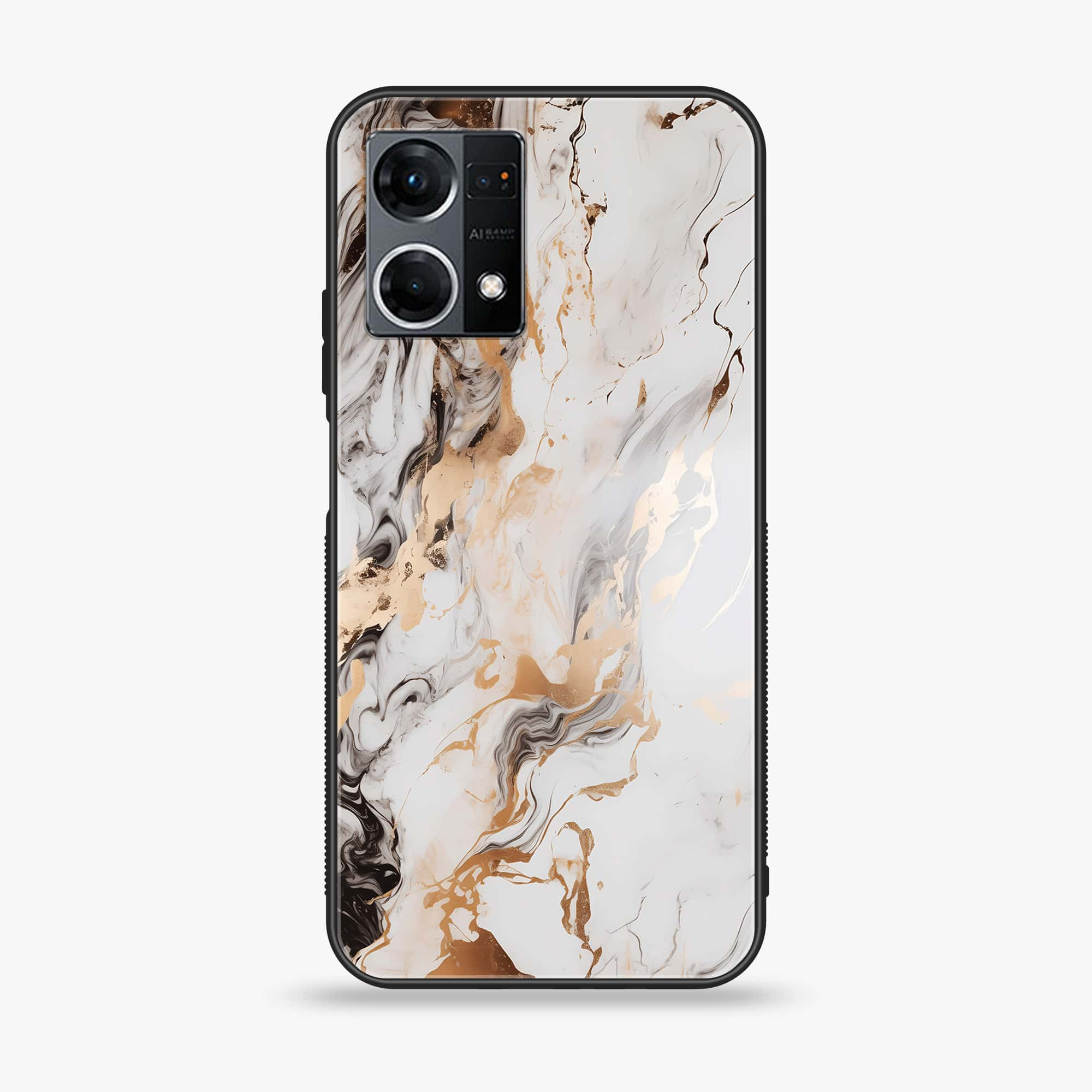 Oppo Reno 7 - Liquid Marble Series - Premium Printed Glass soft Bumper shock Proof Case