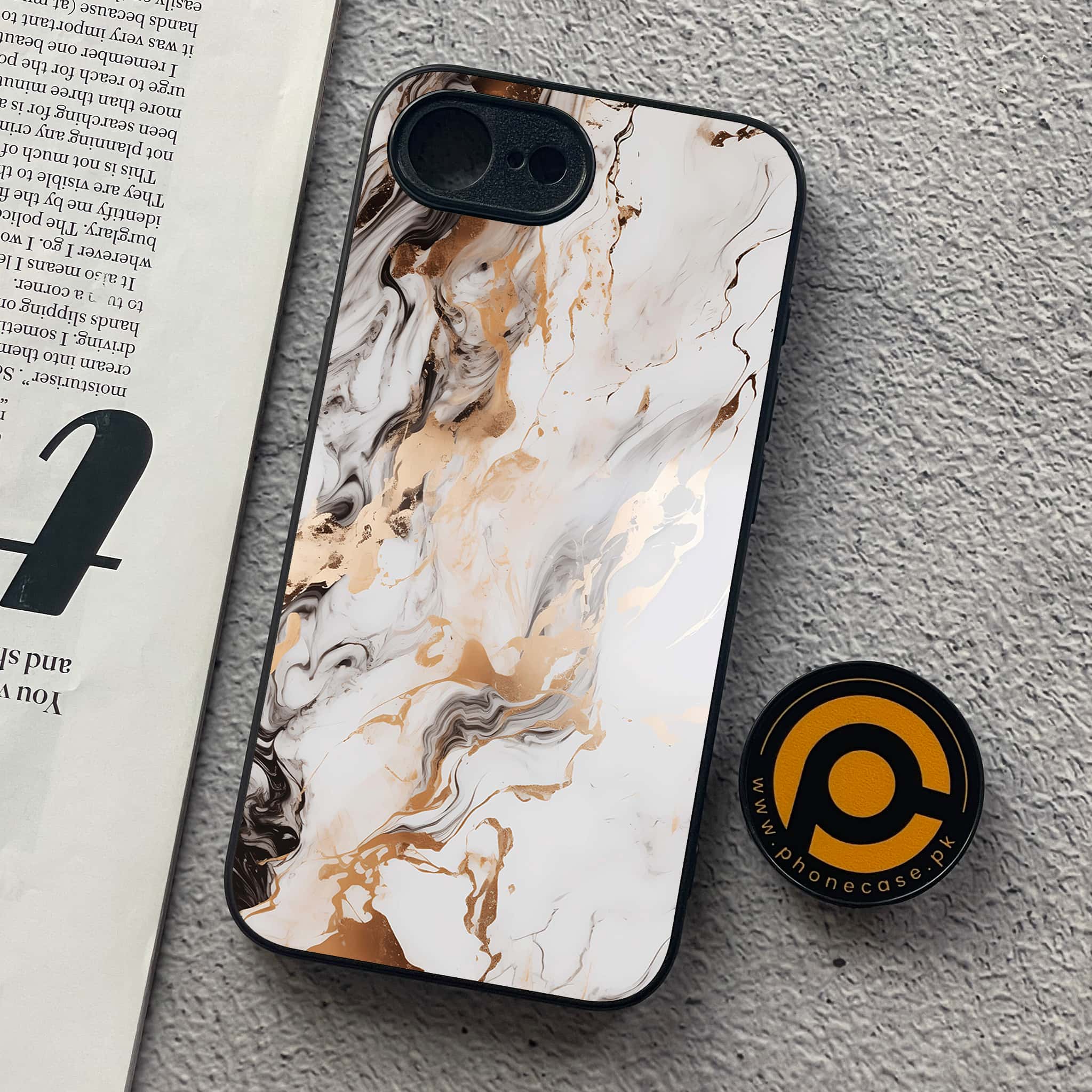 iPhone 16e - Liquid Marble Series - Premium Metal  Printed soft Bumper shock Proof Case