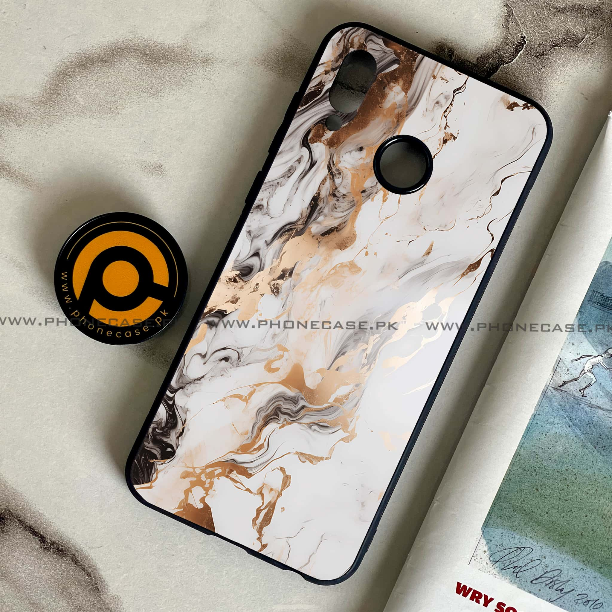 Huawei Honor Play - Liquid Marble Series - Premium Printed Glass soft Bumper shock Proof Case