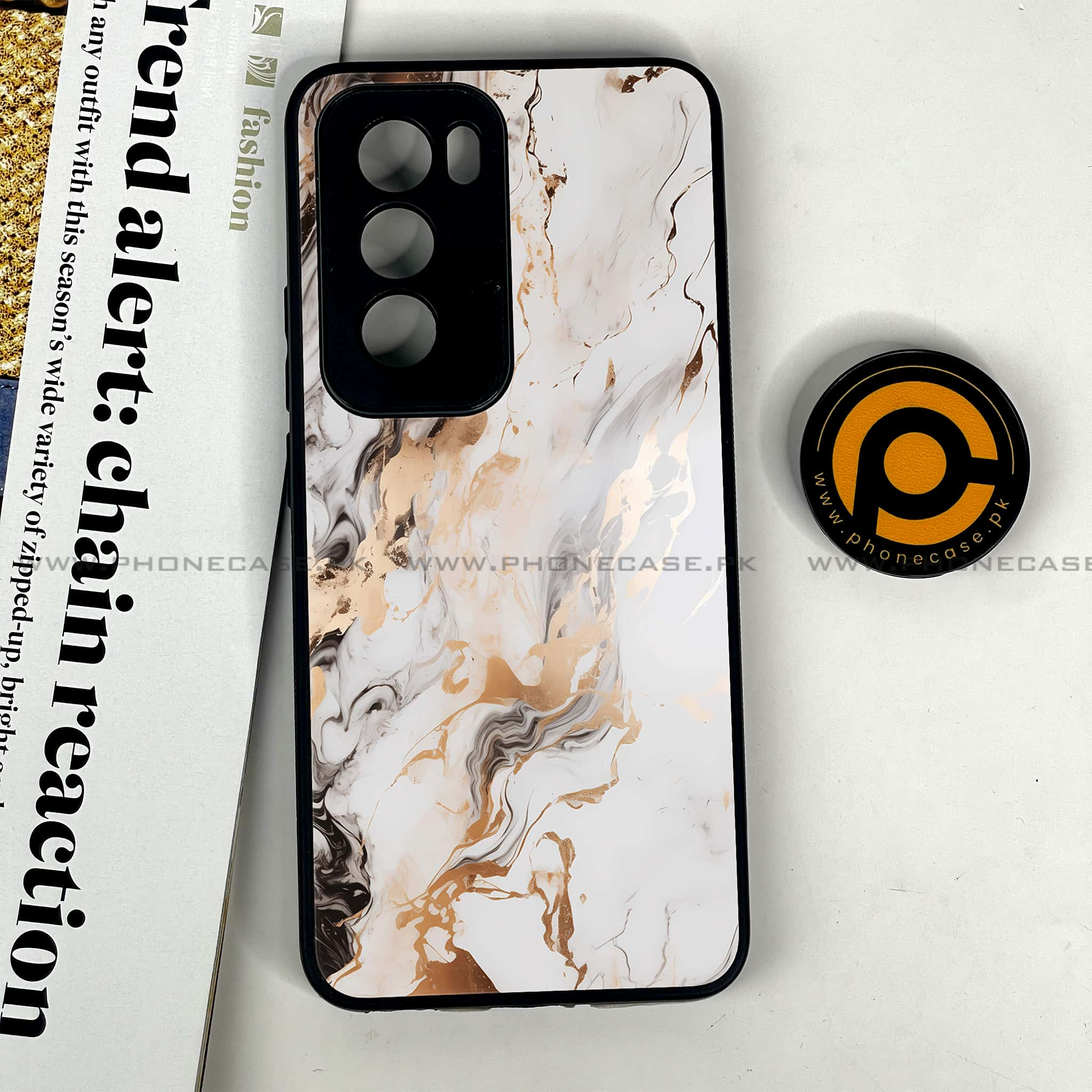 Oppo Reno 12 5G - Liquid Marble Series - Premium Printed Glass soft Bumper shock Proof Case