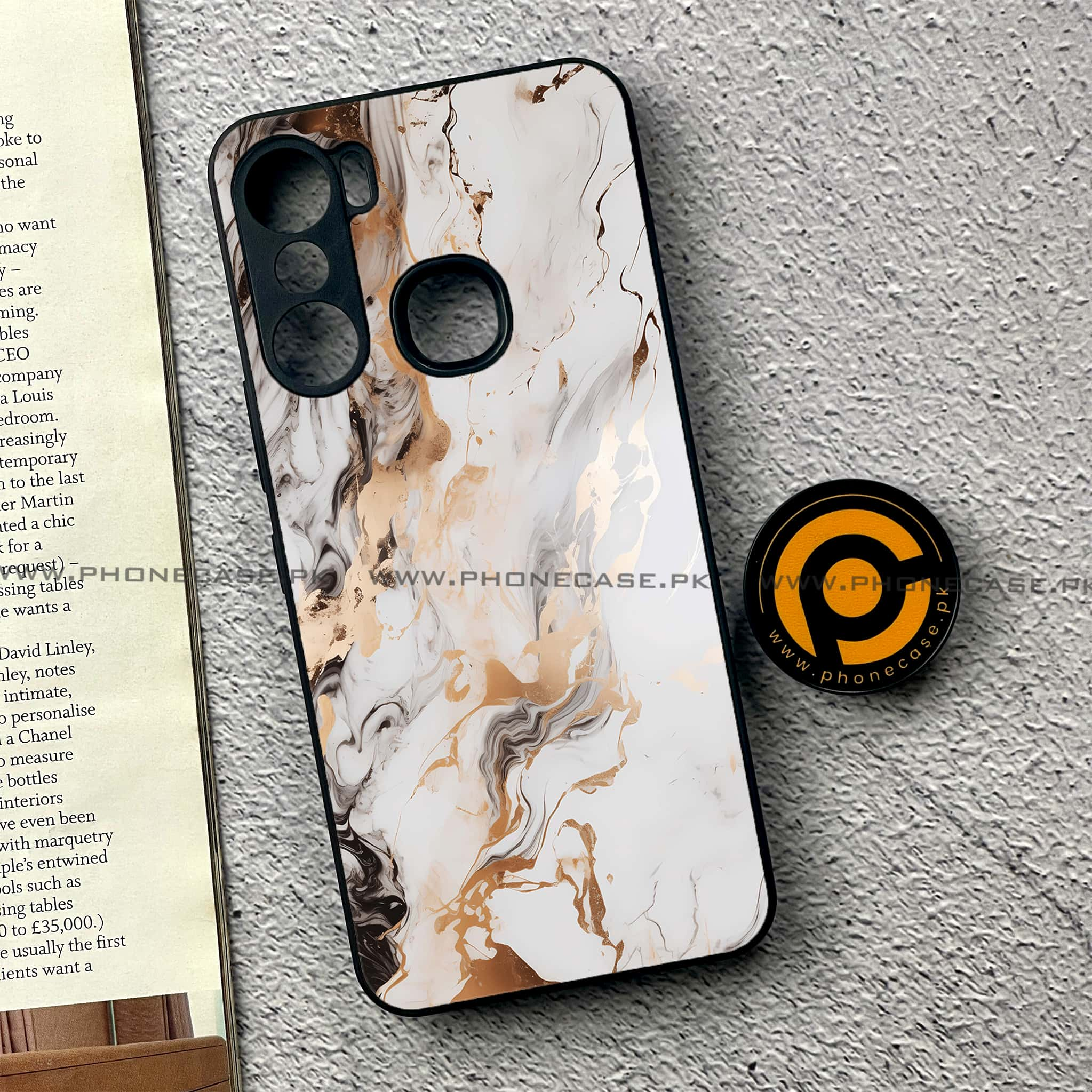 Infinix Hot 12 Pro - Liquid Marble Series - Premium Printed Glass soft Bumper shock Proof Case