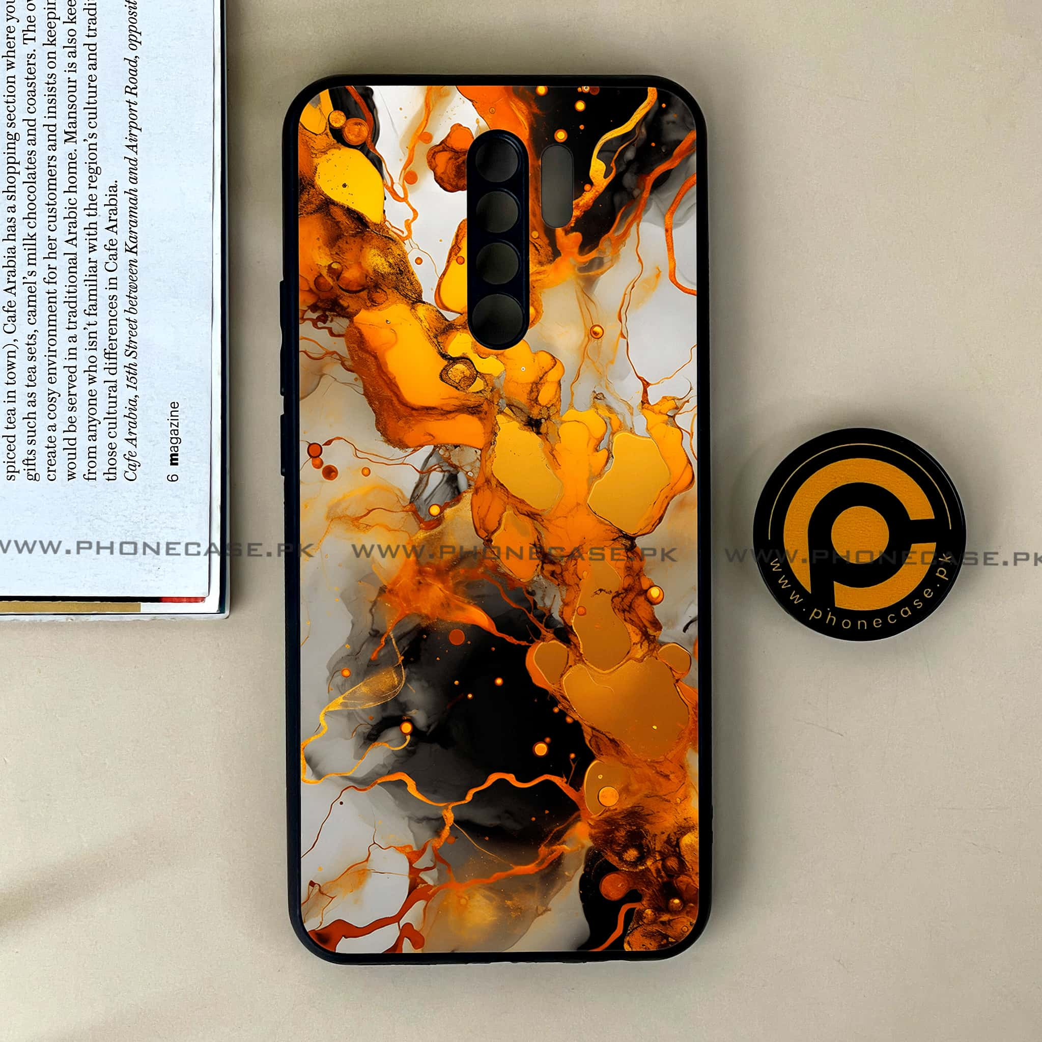 Xiaomi Redmi 9 - Liquid Marble Series - Premium Printed Glass soft Bumper shock Proof Case