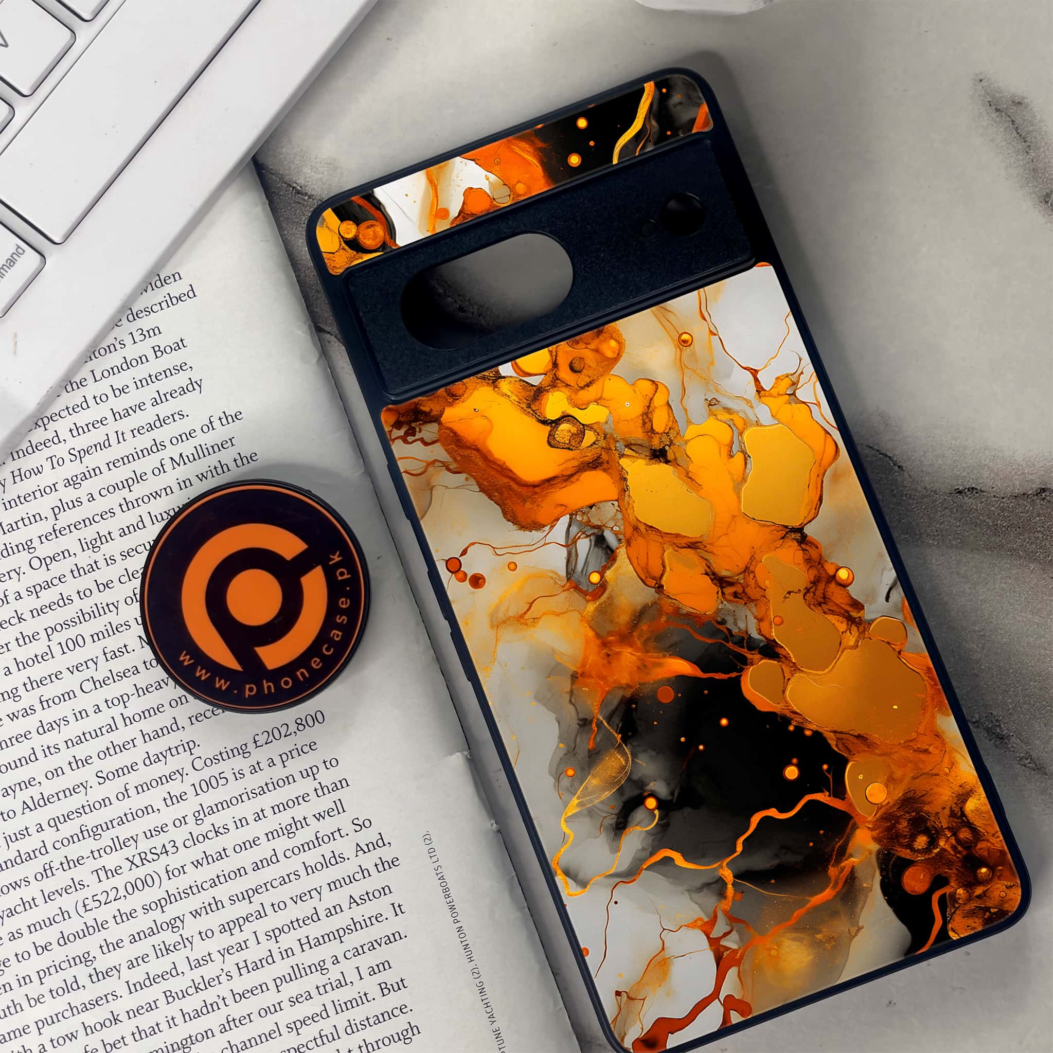 Google Pixel 7 - Liquid Marble Series - Premium Metal Printed soft Bumper Shock Proof Case