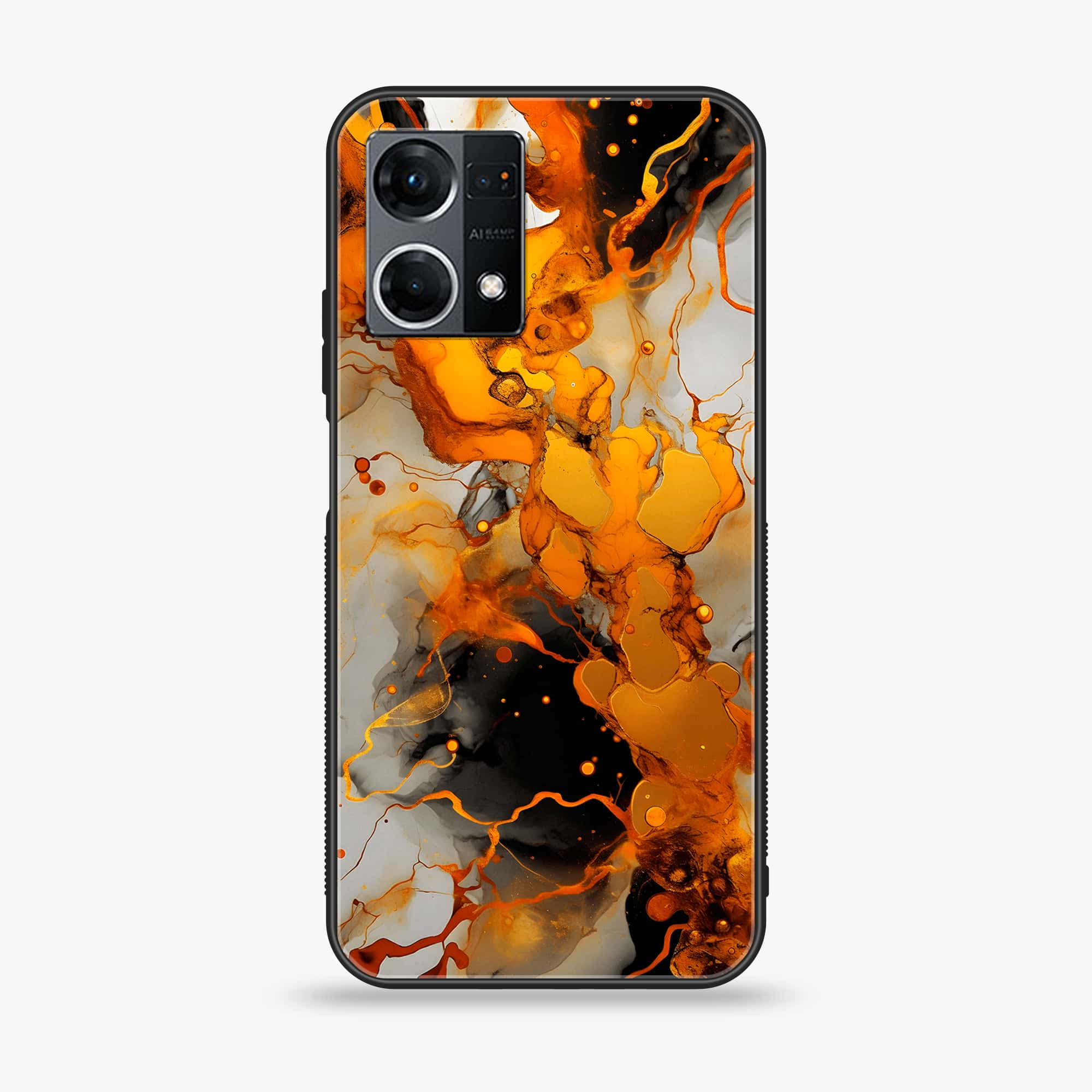 Oppo Reno 7 - Liquid Marble Series - Premium Printed Glass soft Bumper shock Proof Case