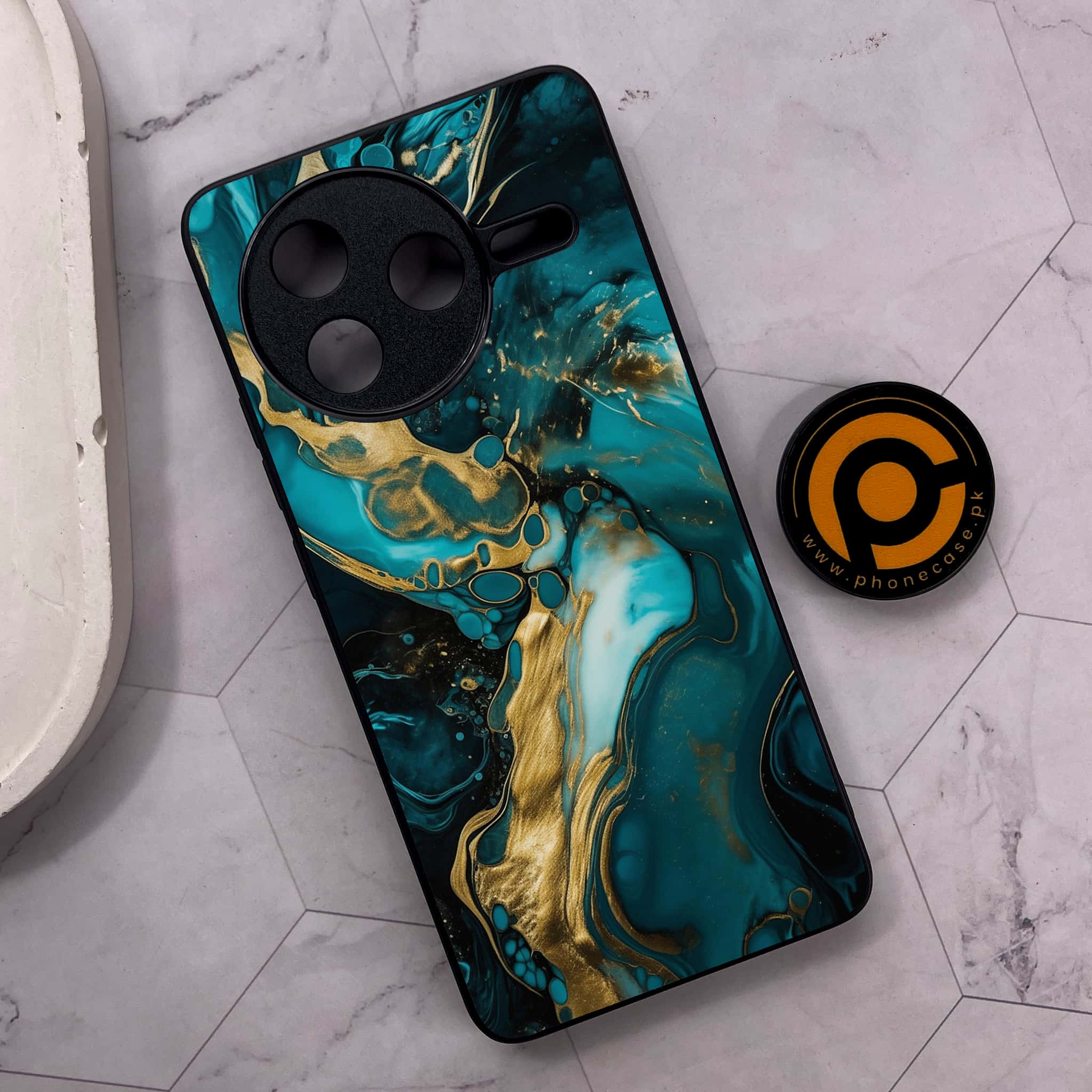 Xiaomi Poco F7 Pro 5G - Liquid Marble Series - Premium Metal Printed soft Bumper shock Proof Case