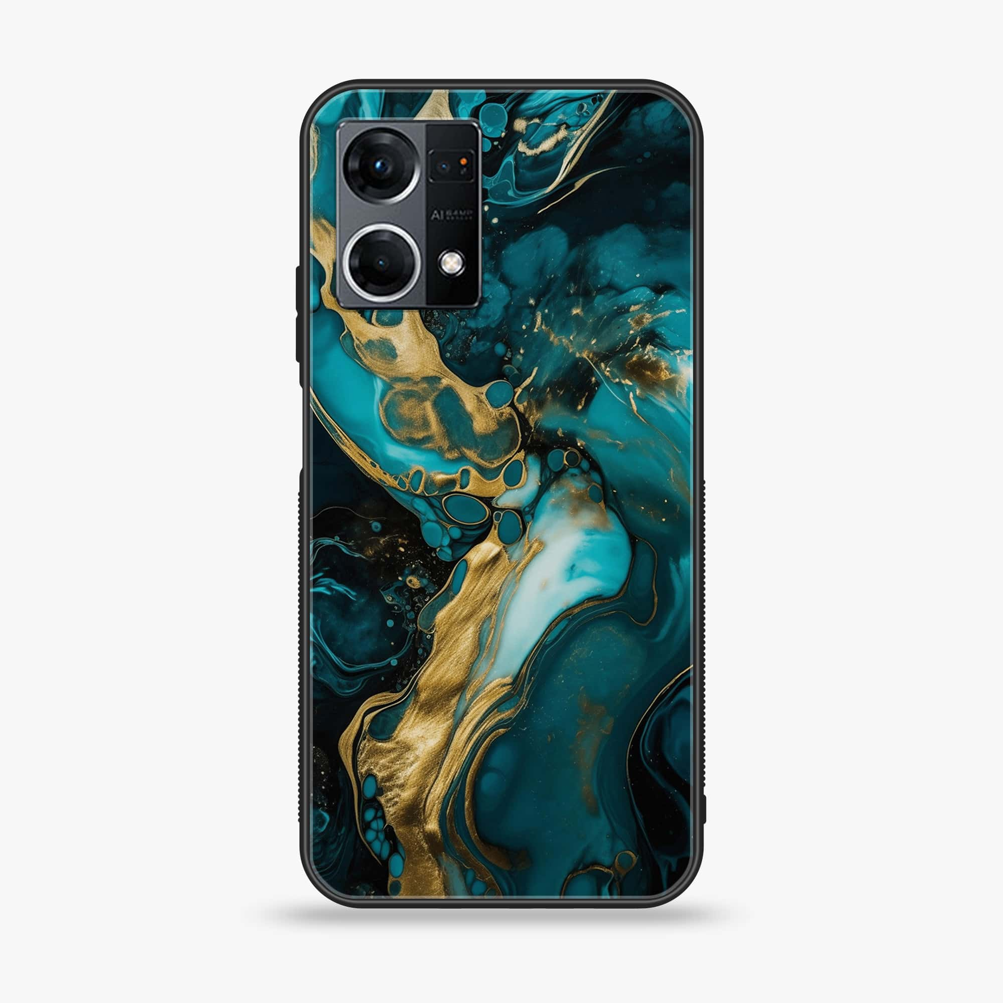 Oppo Reno 7 - Liquid Marble Series - Premium Printed Glass soft Bumper shock Proof Case