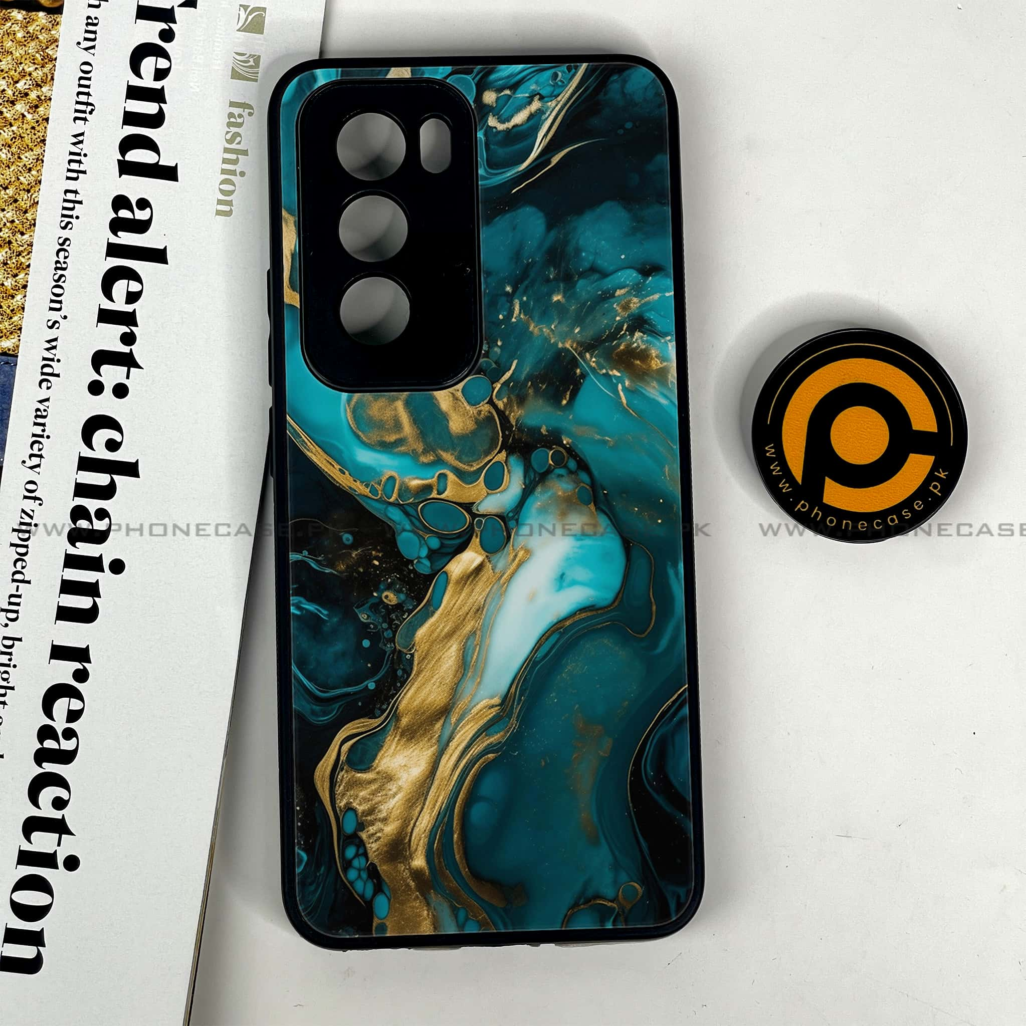 Oppo Reno 12 5G - Liquid Marble Series - Premium Printed Glass soft Bumper shock Proof Case