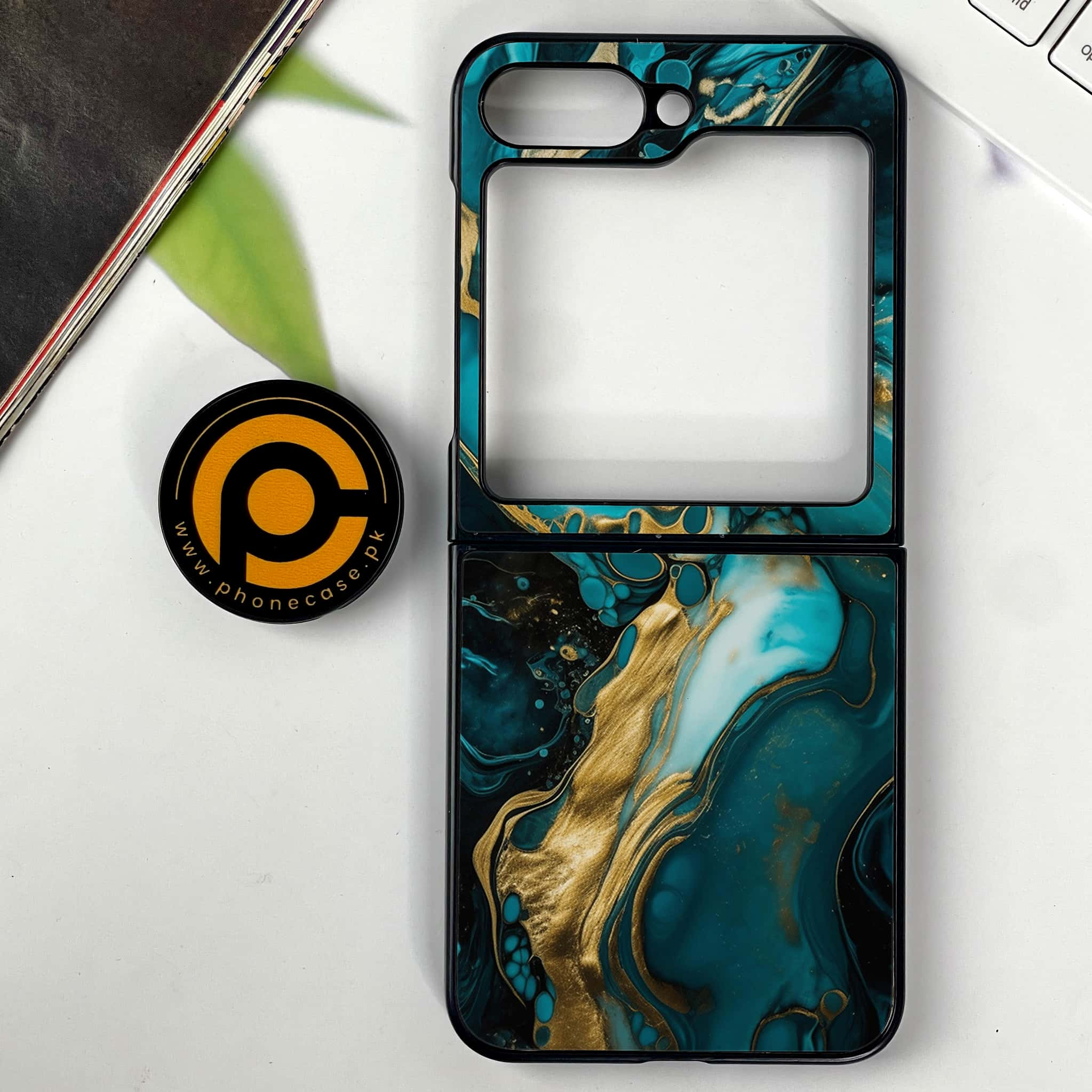 Galaxy Z Flip 6 - Liquid Marble Series - Premium Printed Glass soft Bumper shock Proof Case