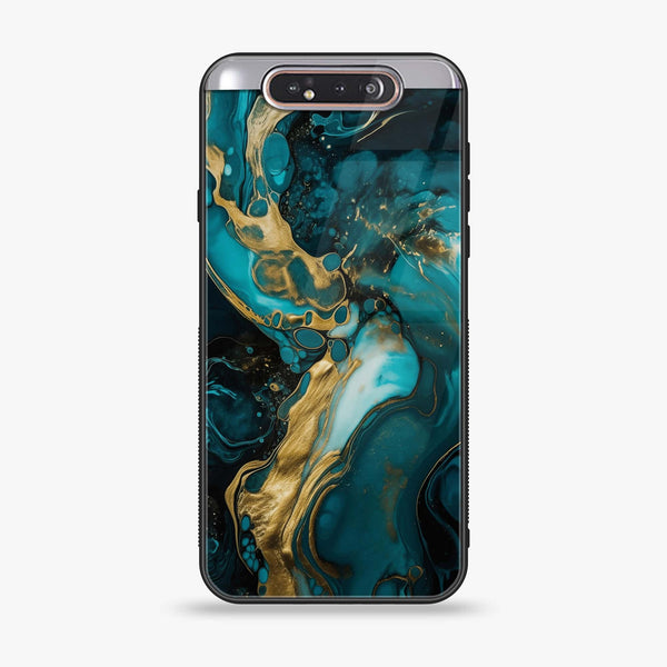 Samsung Galaxy A80 - Liquid Marble Design 3 - Premium Printed Glass soft Bumper shock Proof Case CS-14643