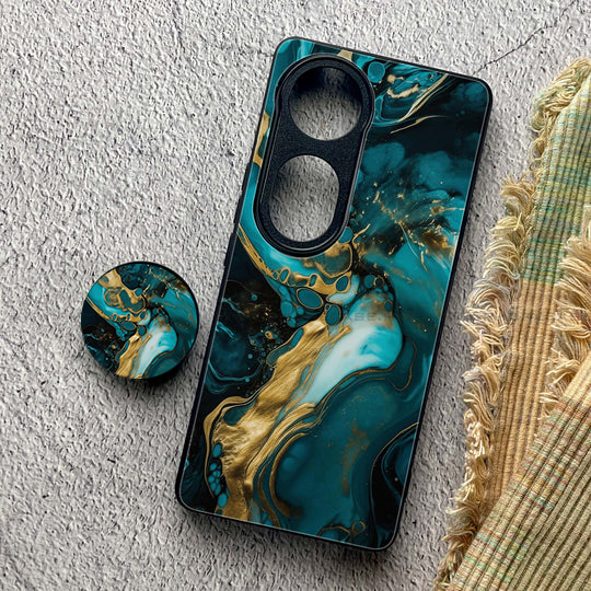 Vivo V40 - Liquid Marble Series - Premium Metal Printed soft Bumper shock Proof Case + with pop- socket CS-46365
