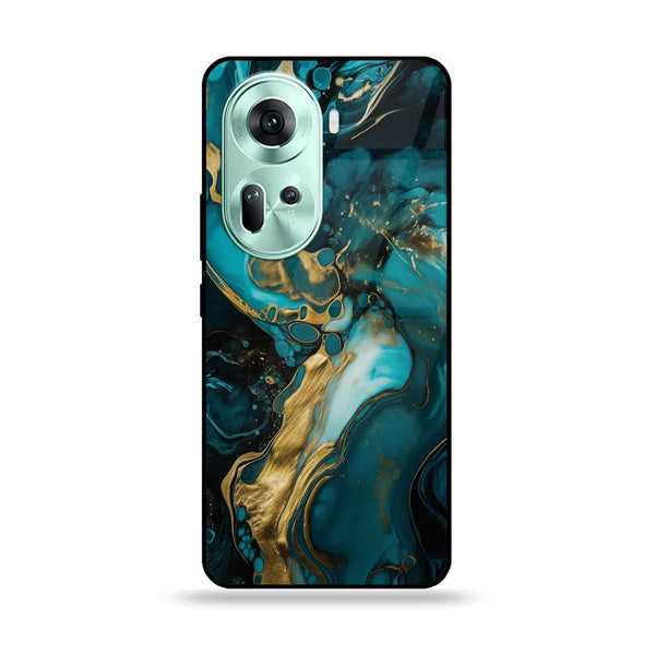 Oppo Reno 11 5G - Liquid Marble Design 3 - Premium Printed Glass soft Bumper shock Proof Case CS-13913