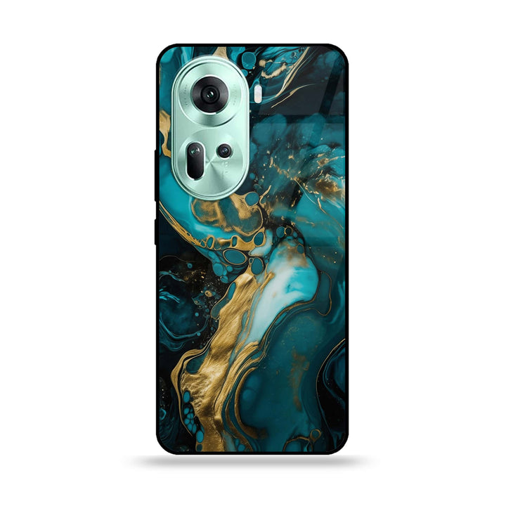Oppo Reno 11 5G - Liquid Marble Design 3- Premium Printed Glass soft Bumper shock Proof Case CS-47261
