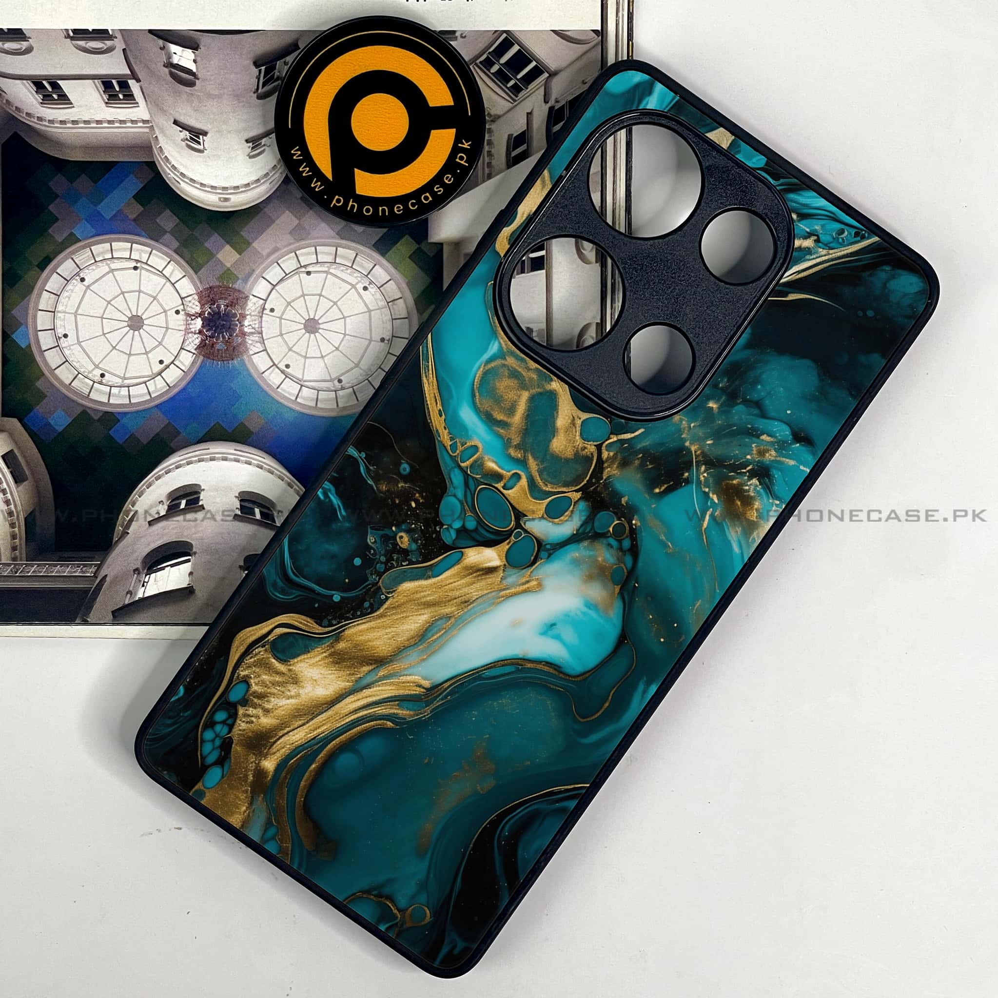 Redmi Note 13 Pro 4G - Liquid Marble Series - Premium Metal Printed soft Bumper shock Proof Case