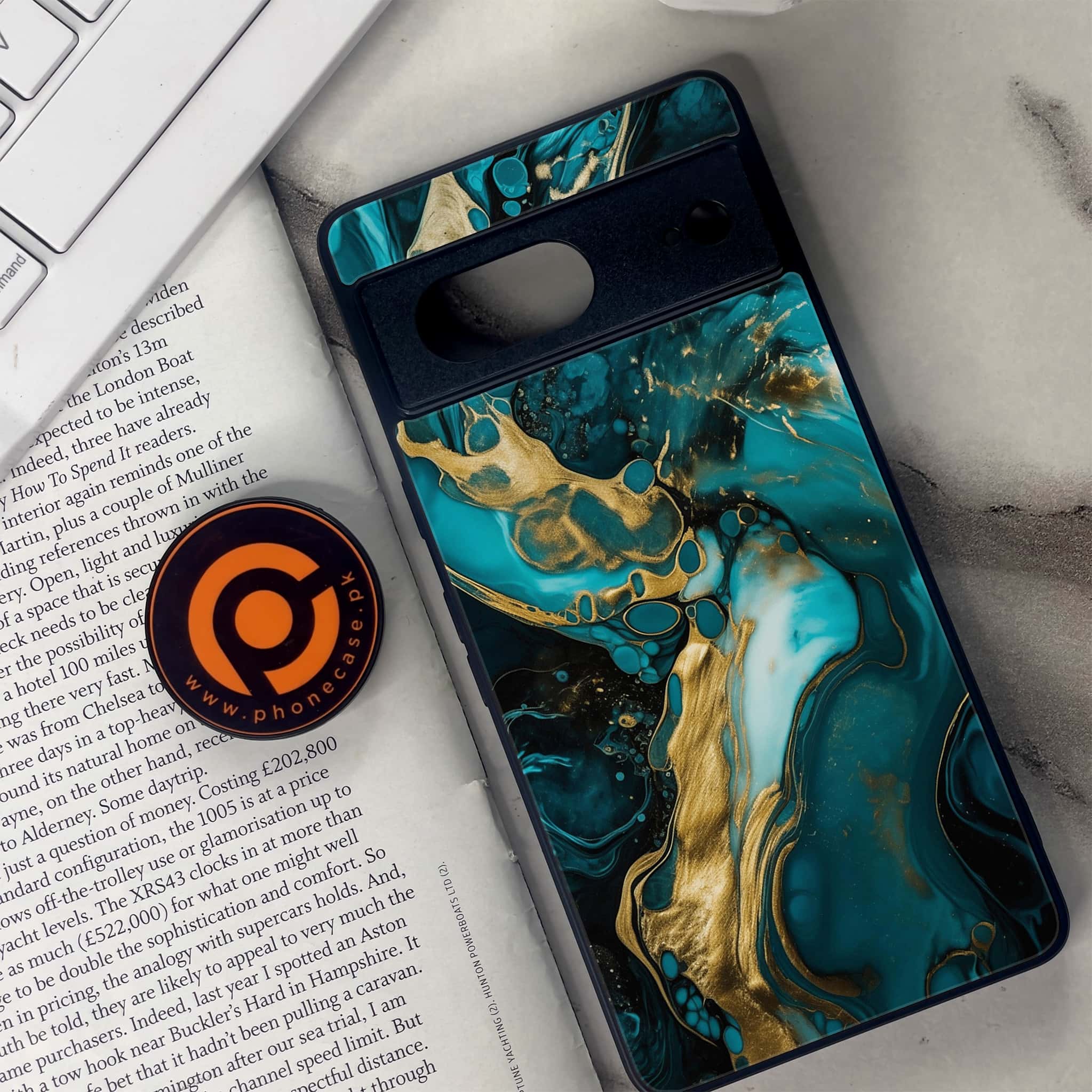 Google Pixel 7 - Liquid Marble Series - Premium Metal Printed soft Bumper Shock Proof Case