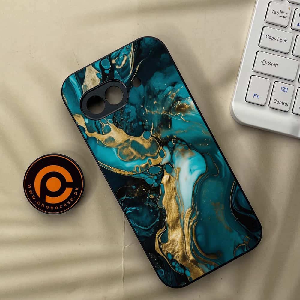 Google Pixel 9a - Liquid Marble Series - Premium Metal Printed soft Bumper Shock Proof Case