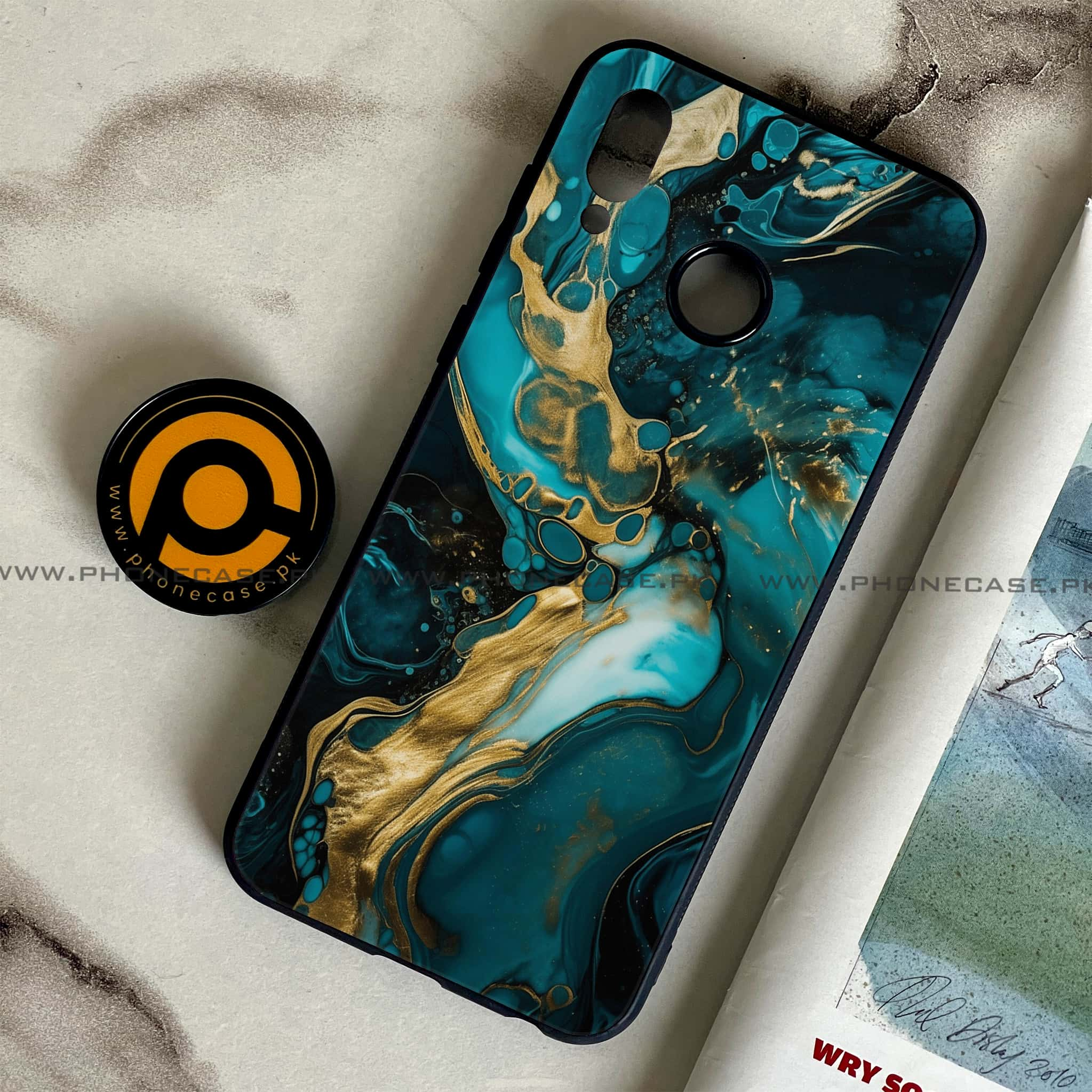 Huawei Honor Play - Liquid Marble Series - Premium Printed Glass soft Bumper shock Proof Case