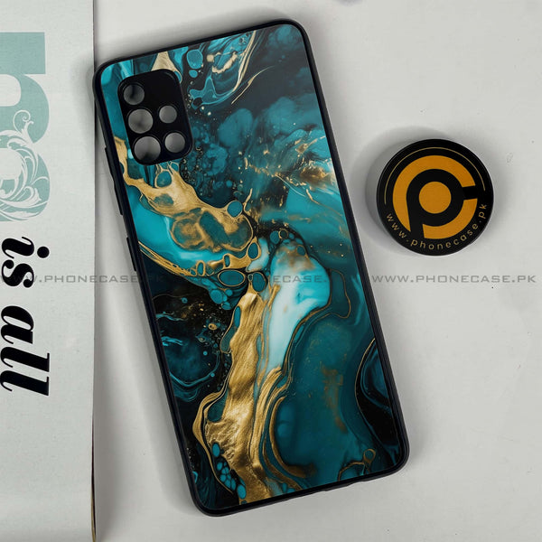 Samsung Galaxy A51 Liquid Marble Design 3 Premium Printed Glass soft Bumper shock Proof Case CS-19652