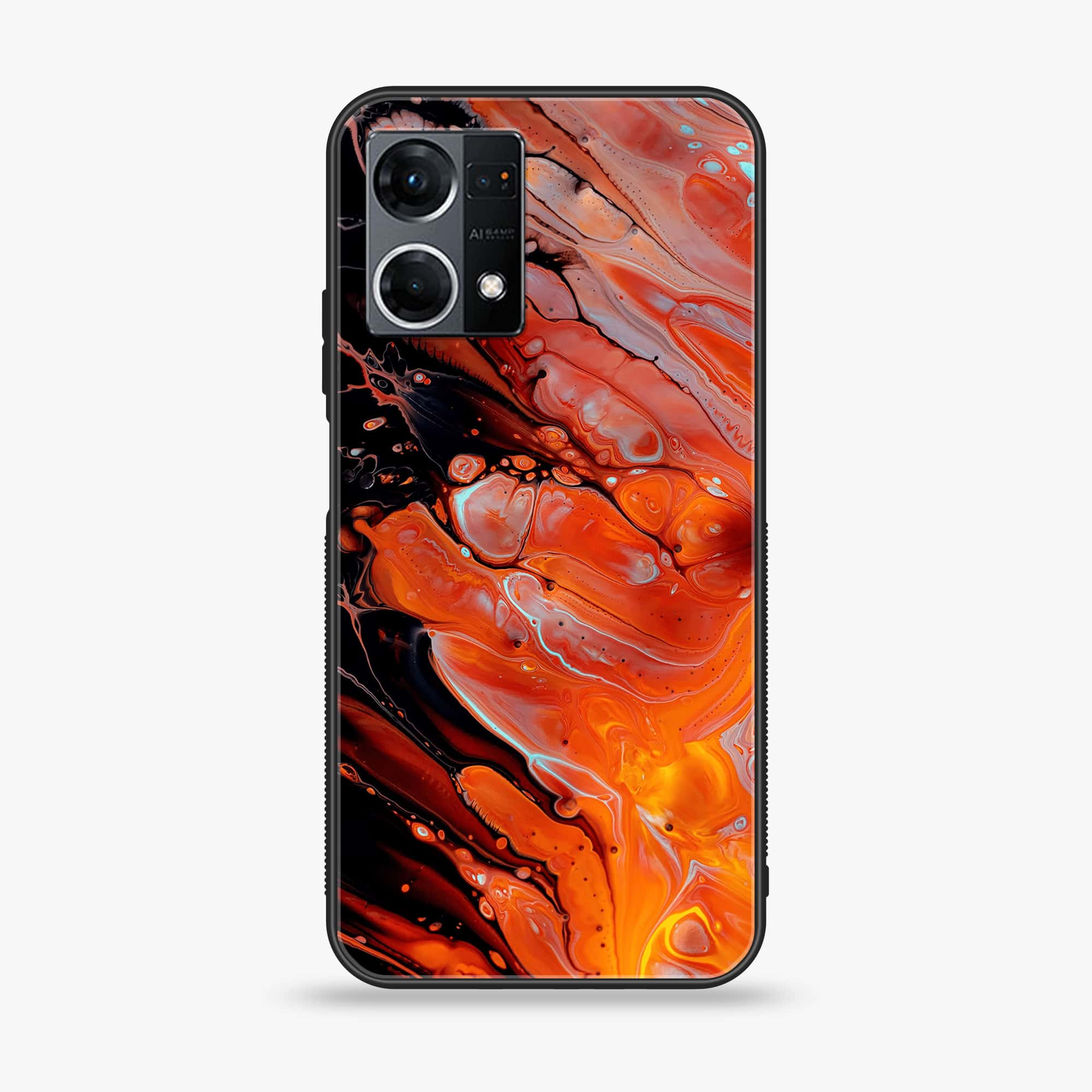 Oppo Reno 7 - Liquid Marble Series - Premium Printed Glass soft Bumper shock Proof Case