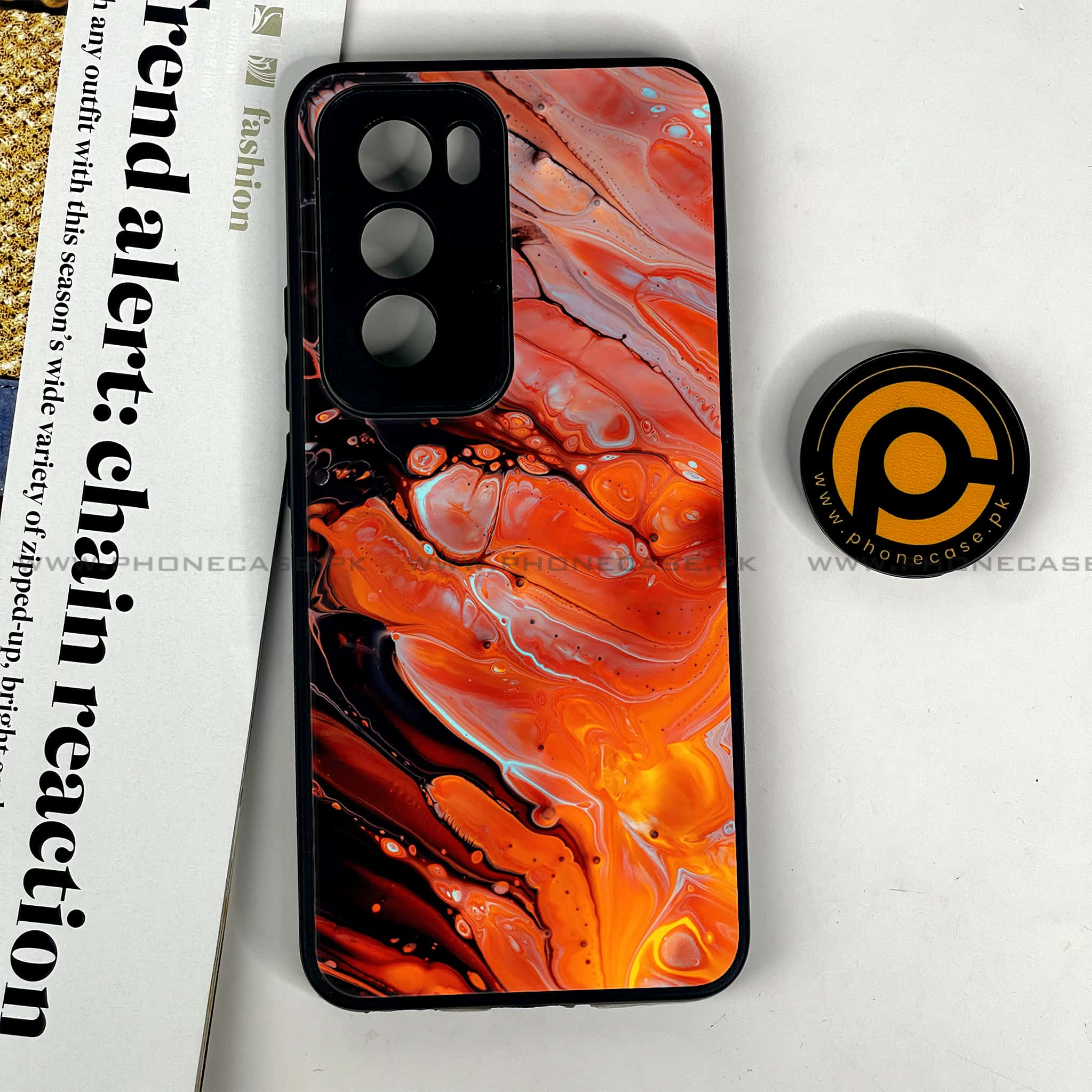 Oppo Reno 12 5G - Liquid Marble Series - Premium Printed Glass soft Bumper shock Proof Case