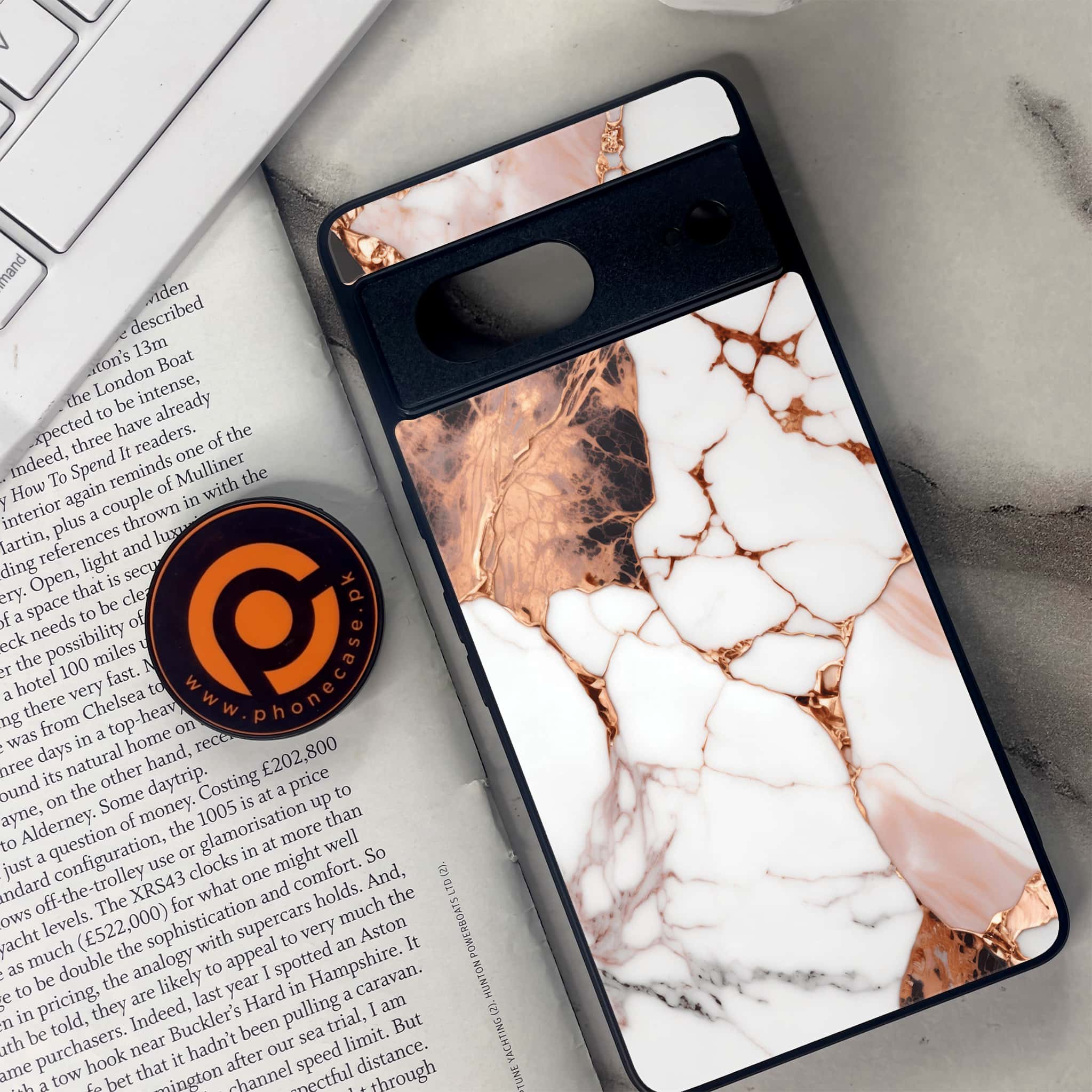 Google Pixel 7 - Liquid Marble Series - Premium Metal Printed soft Bumper Shock Proof Case