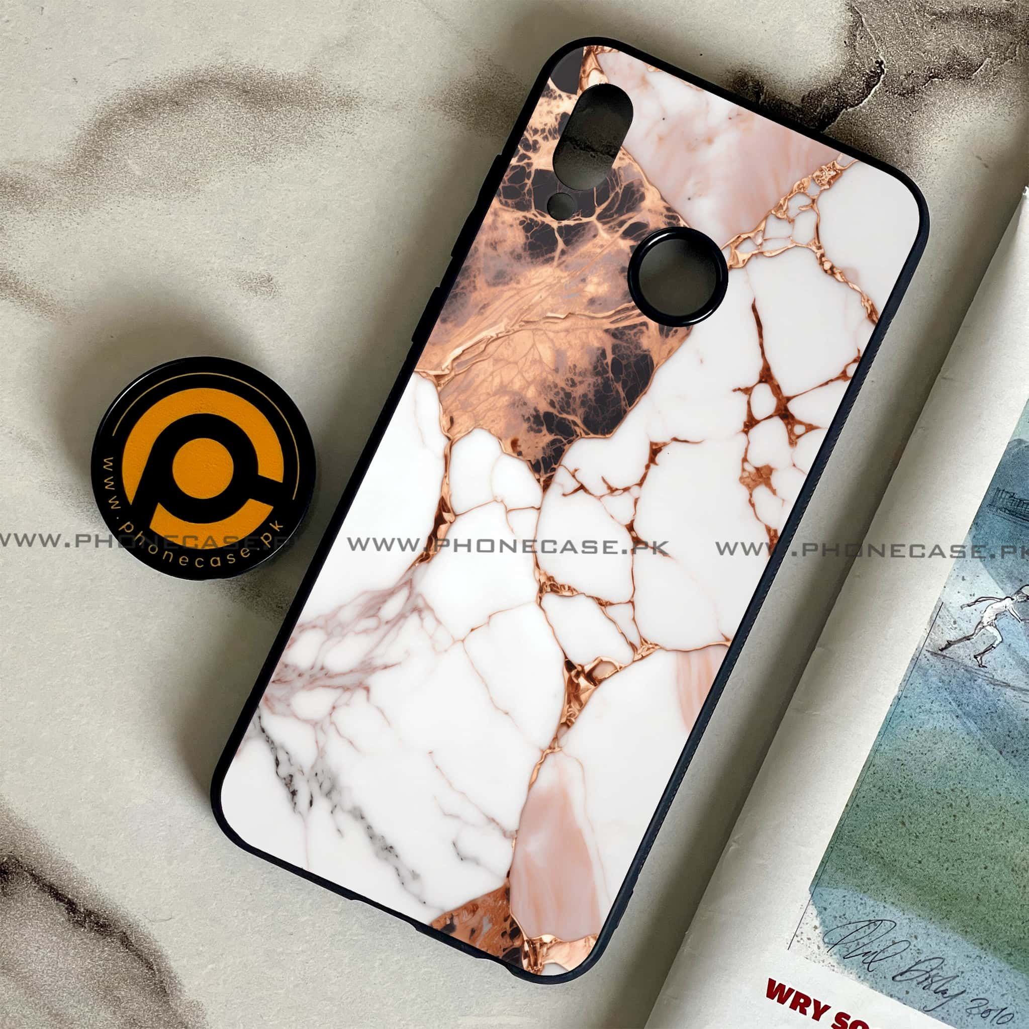 Huawei Honor Play - Liquid Marble Series - Premium Printed Glass soft Bumper shock Proof Case