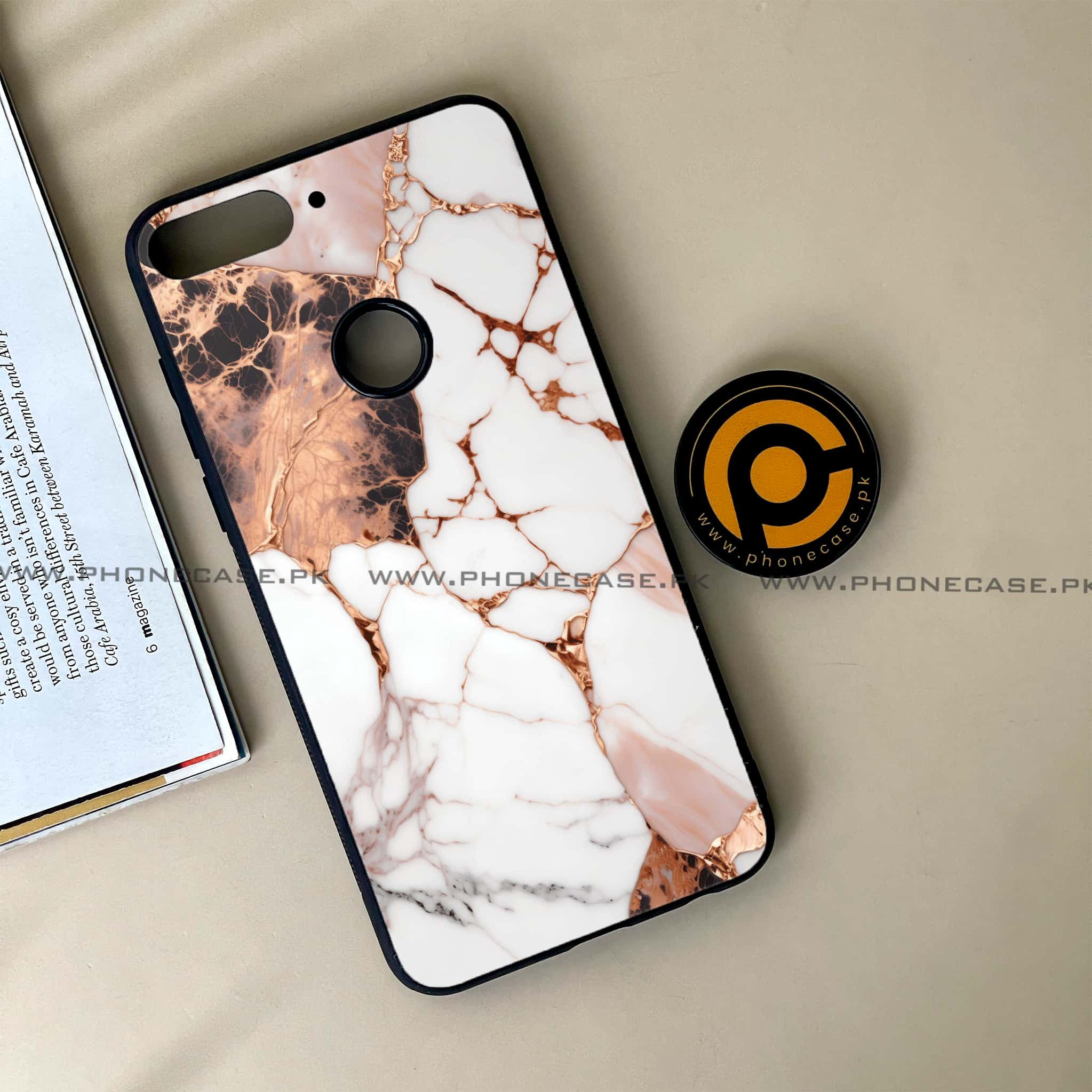 Huawei Y7 Prime (2018) -  Liquid Marble Series - Premium Printed Glass soft Bumper shock Proof Case