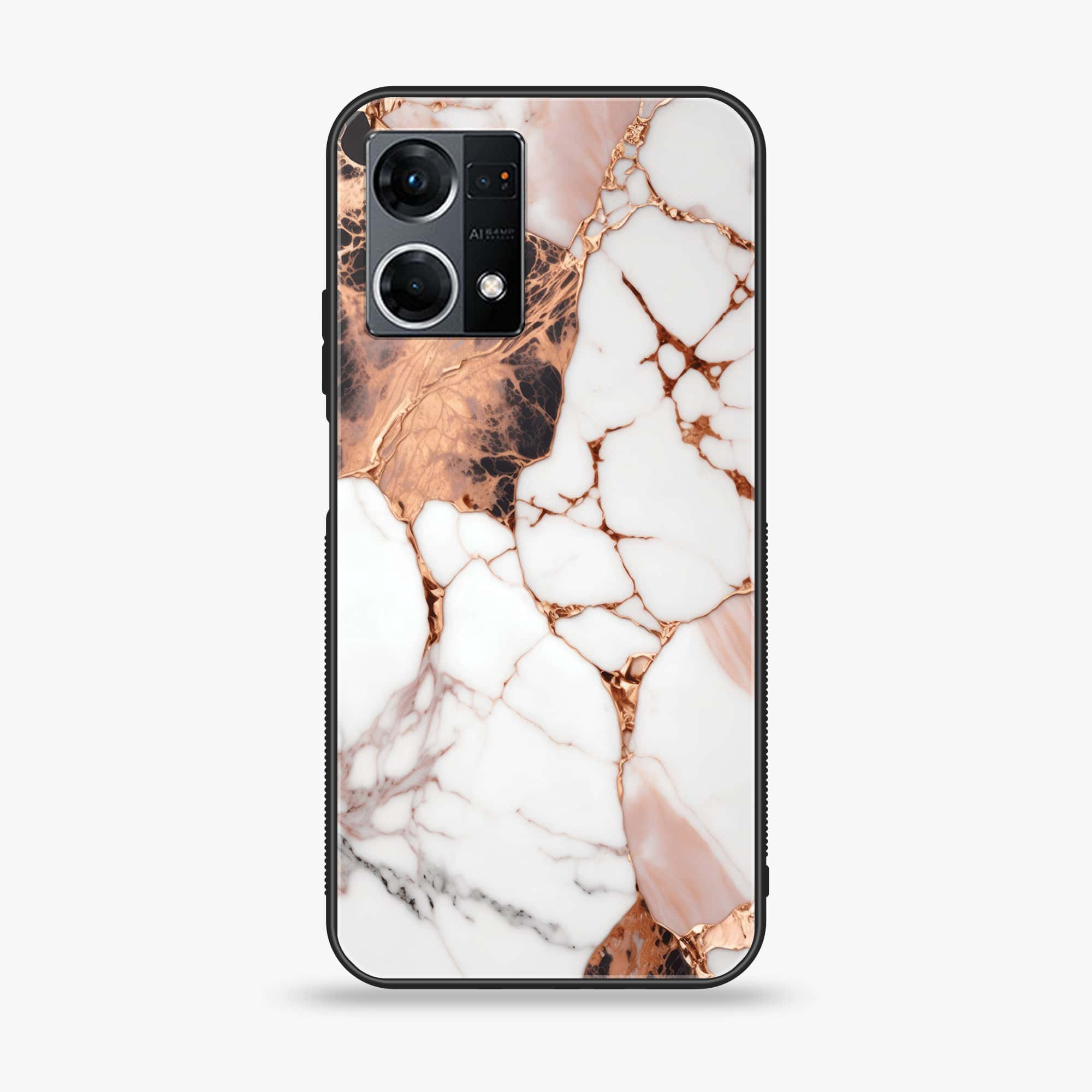 Oppo Reno 7 - Liquid Marble Series - Premium Printed Glass soft Bumper shock Proof Case