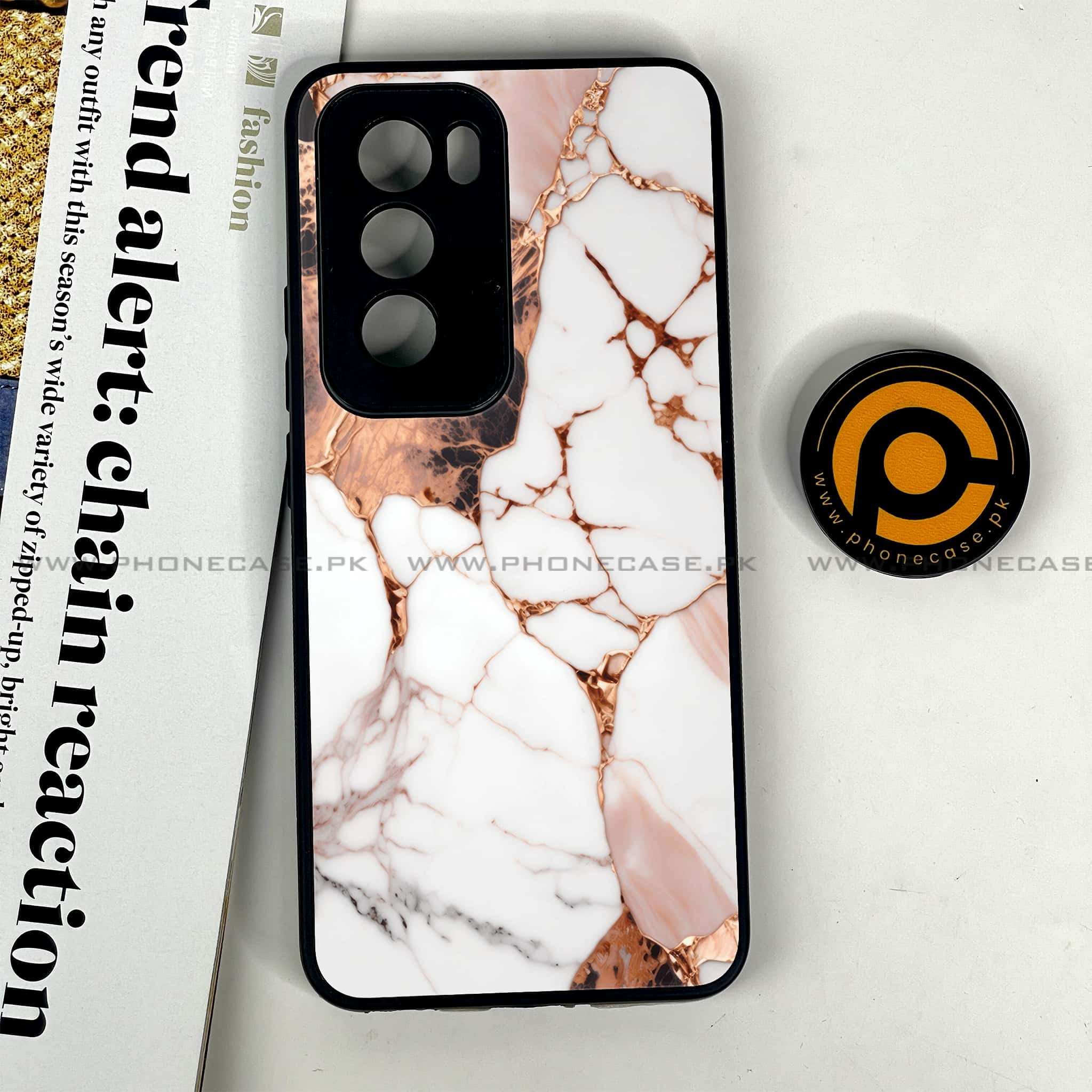 Oppo Reno 12 5G - Liquid Marble Series - Premium Printed Glass soft Bumper shock Proof Case