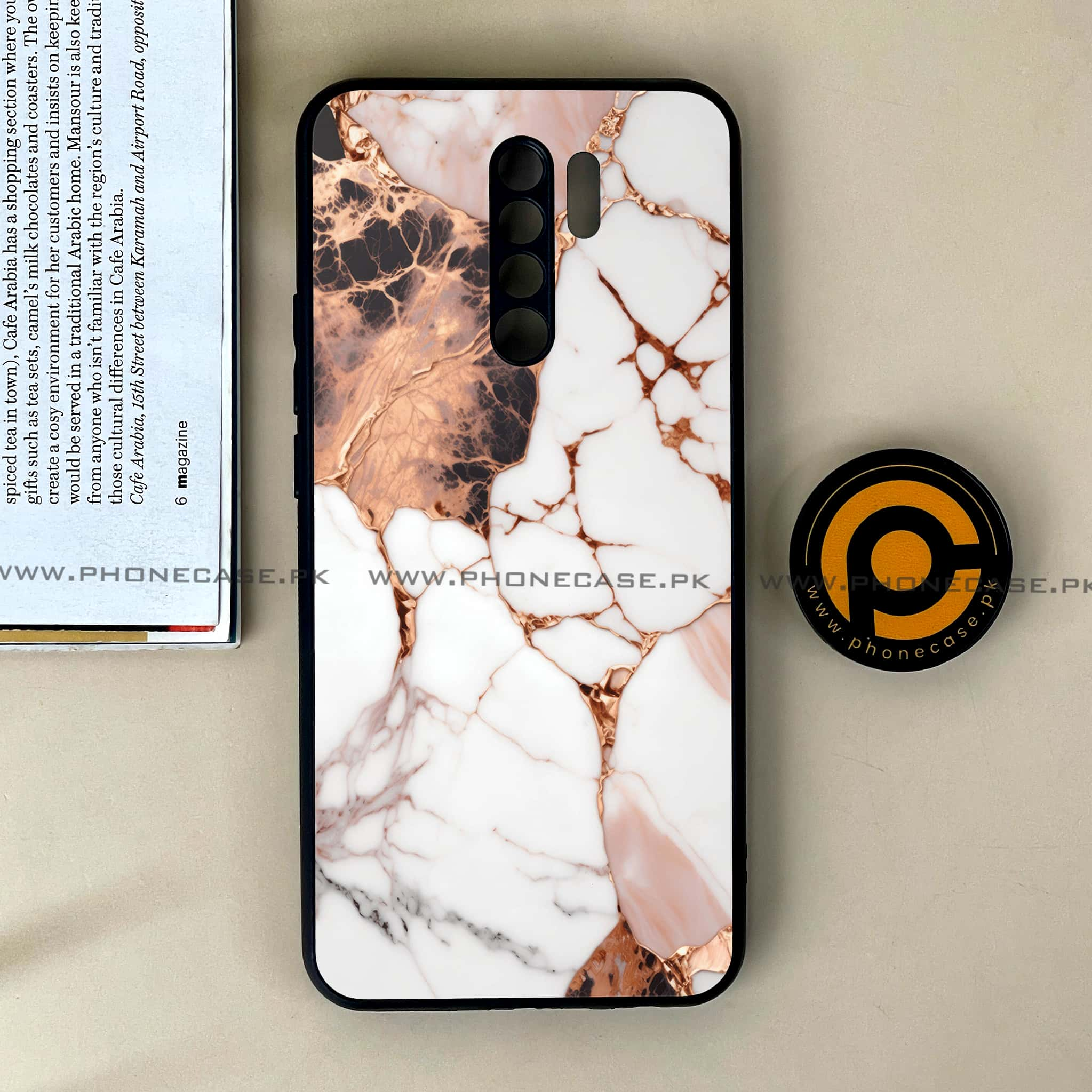 Xiaomi Redmi 9 - Liquid Marble Series - Premium Printed Glass soft Bumper shock Proof Case